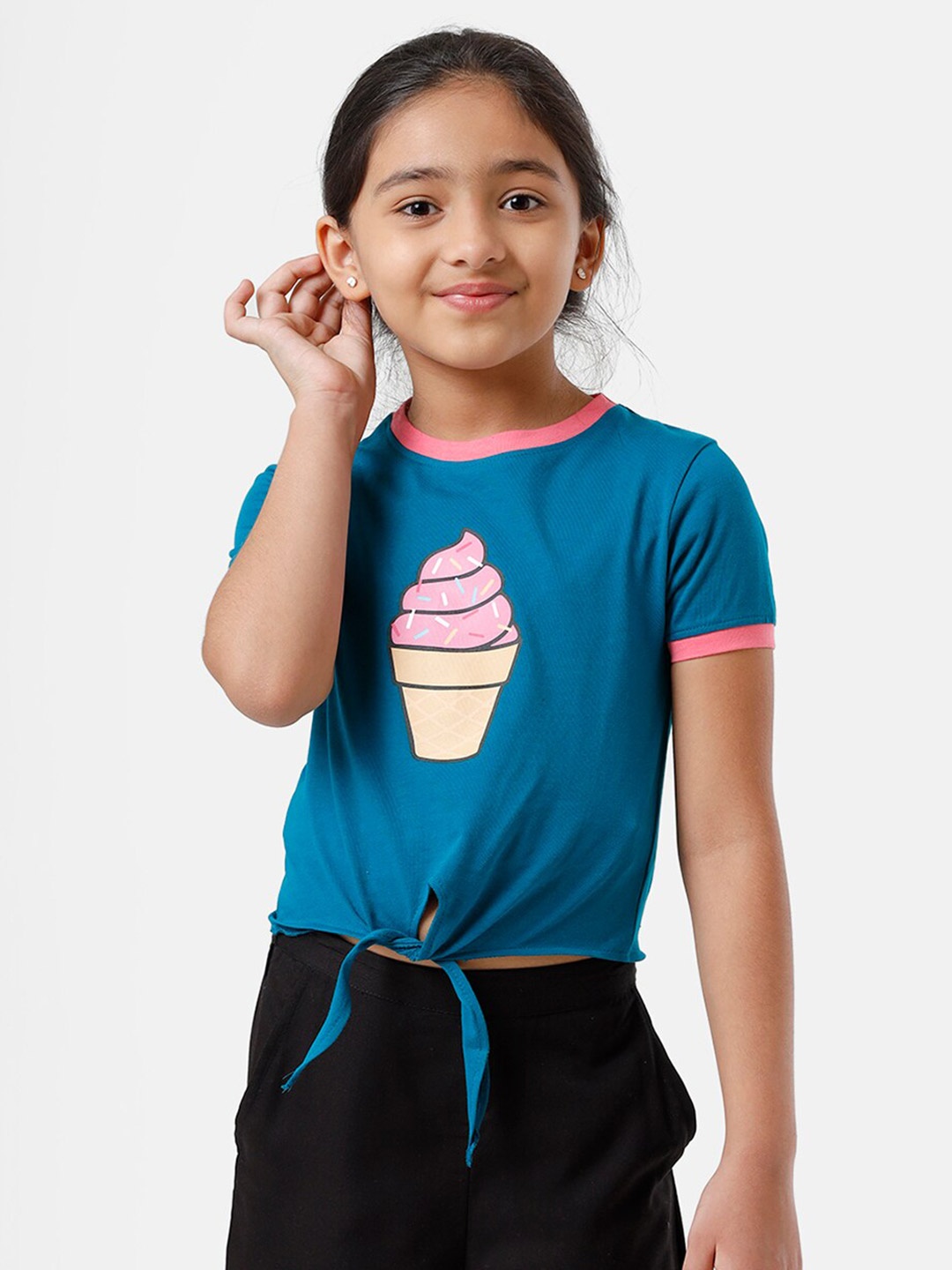 De Moza Girls Blue Printed Top