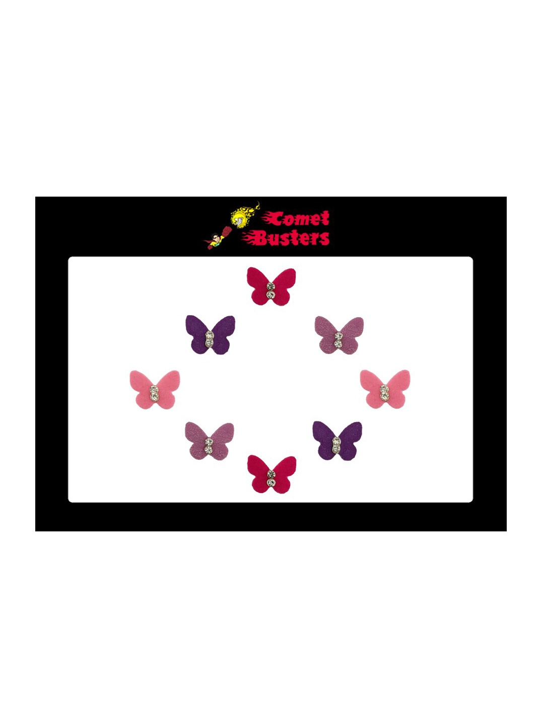 Comet Busters 8 Pcs Embellished Reusable Designer Butterfly-Shaped Bindis - Pink & Purple
Comet Busters 8 Pcs Embellished Reusable Designer Butterfly-Shaped Bindis - Pink & Purple