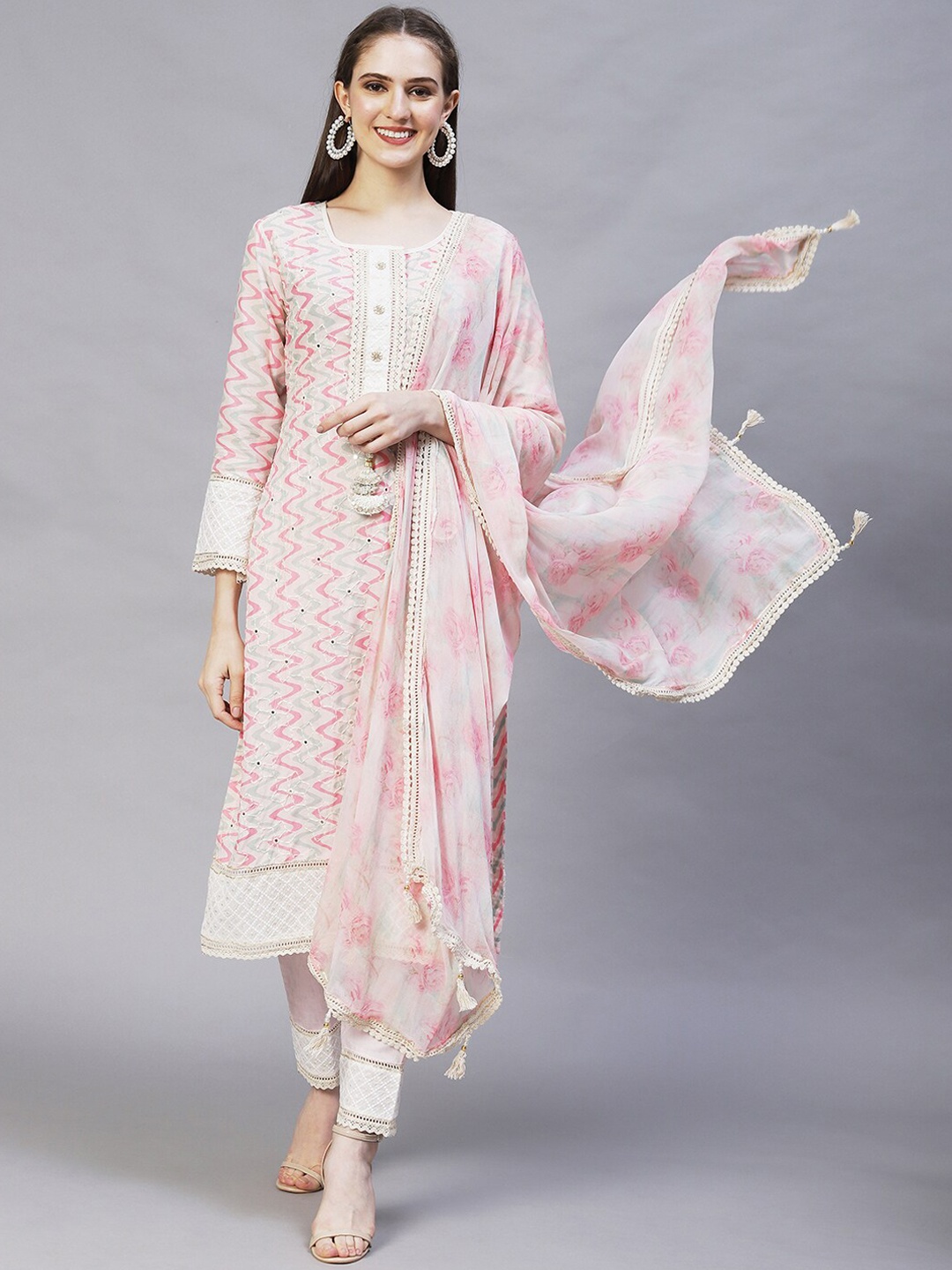 FASHOR Women Pink Ethnic Motifs Embroidered Thread Work Pure Cotton Kurta with Trousers & With Dupatta
FASHOR Women Pink Ethnic Motifs Embroidered Thread Work Pure Cotton Kurta with Trousers & With Dupatta