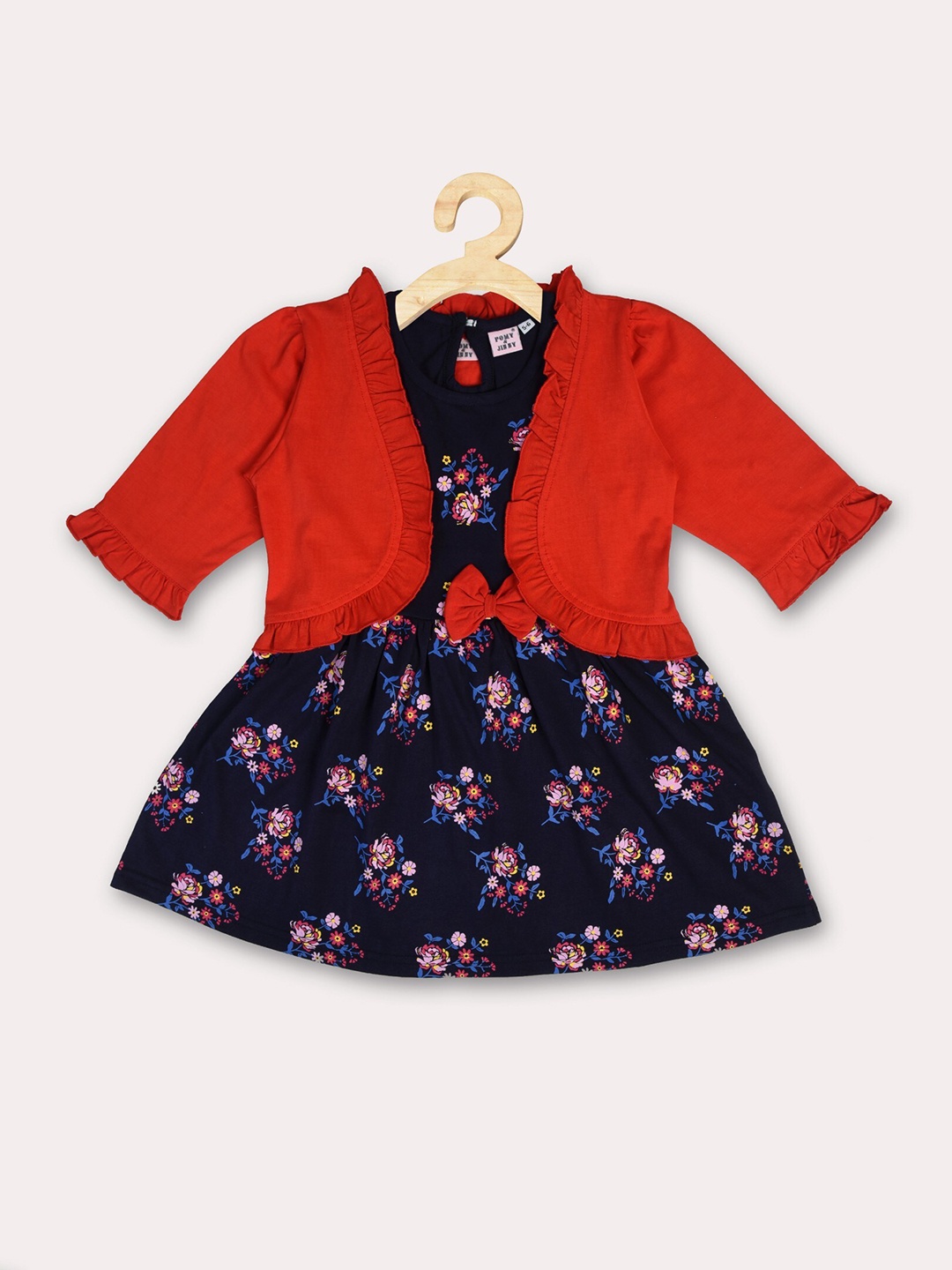 POMY & JINNY Girls Red & Blue Floral Cotton Dress