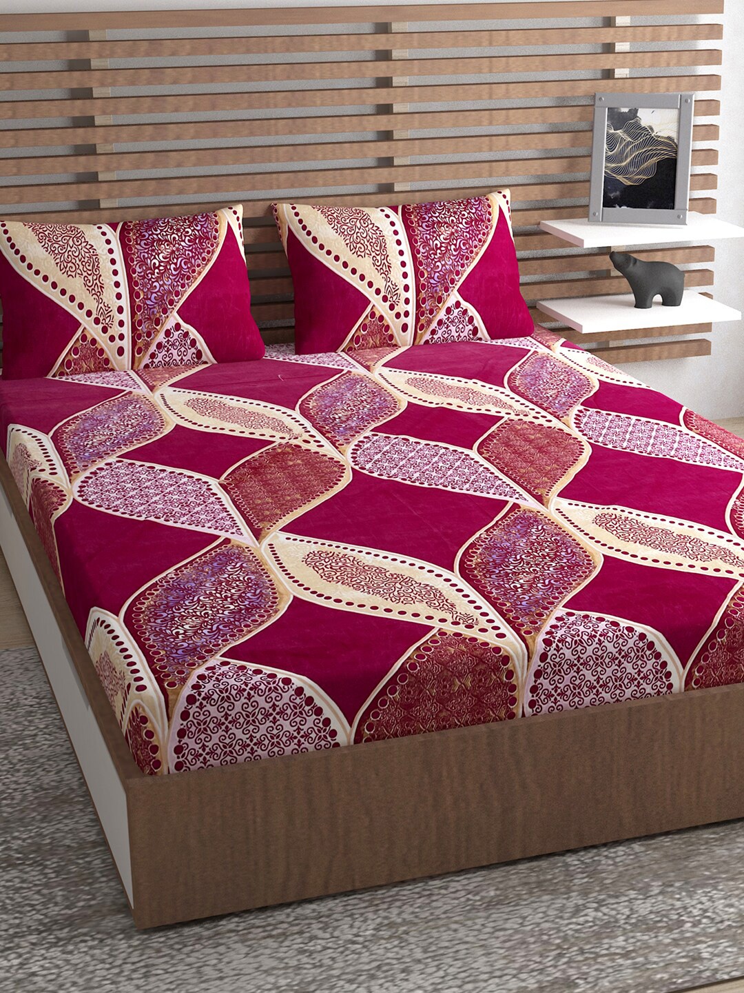 Urban Magic Maroon & Beige Ethnic Motifs 130 TC Queen Bedsheet with 2 Pillow Covers
Urban Magic Maroon & Beige Ethnic Motifs 130 TC Queen Bedsheet with 2 Pillow Covers