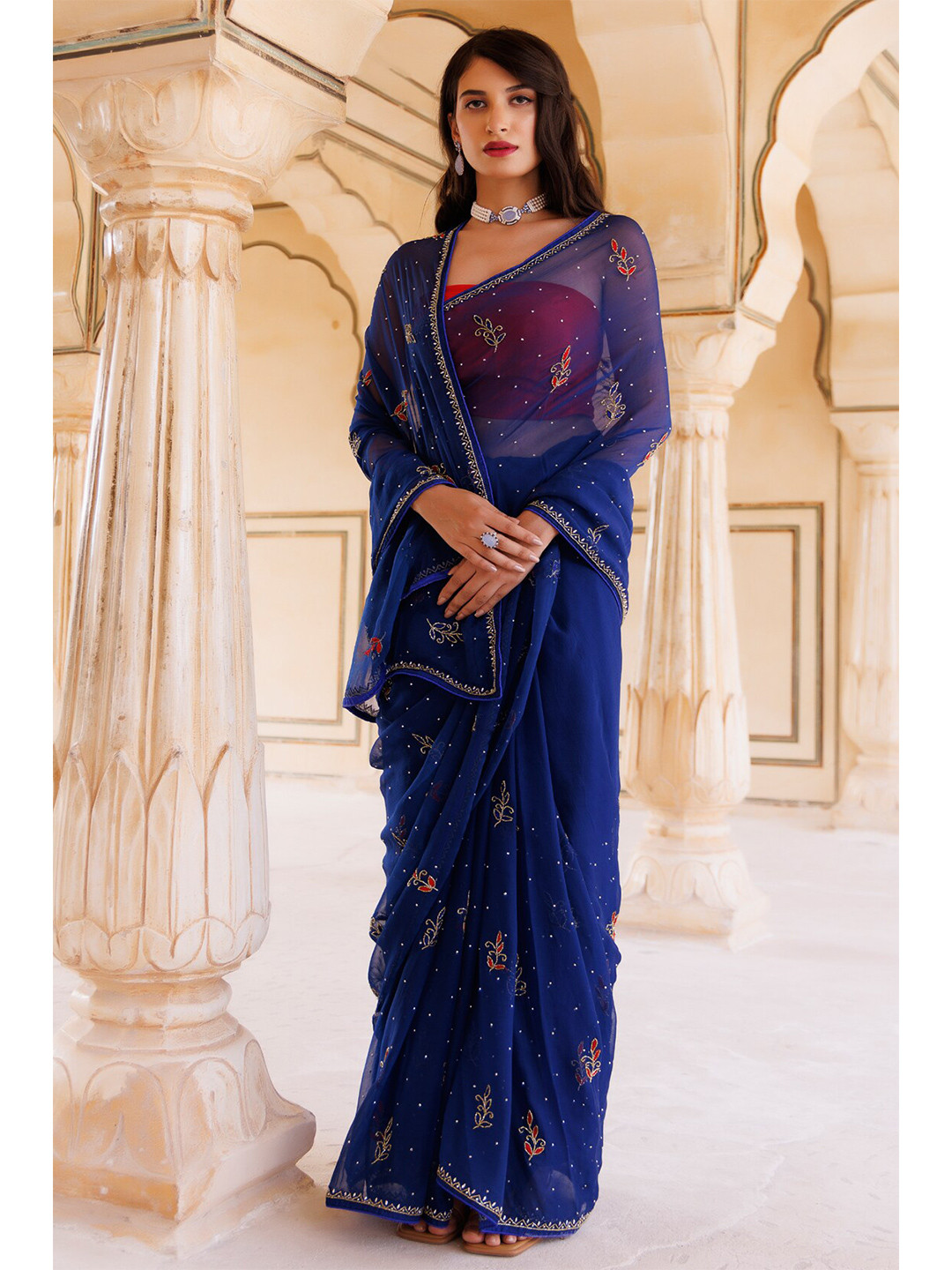 Geroo Jaipur Navy Blue Handcrafted Tube Sequins Chiffon Saree
Geroo Jaipur Navy Blue Handcrafted Tube Sequins Chiffon Saree