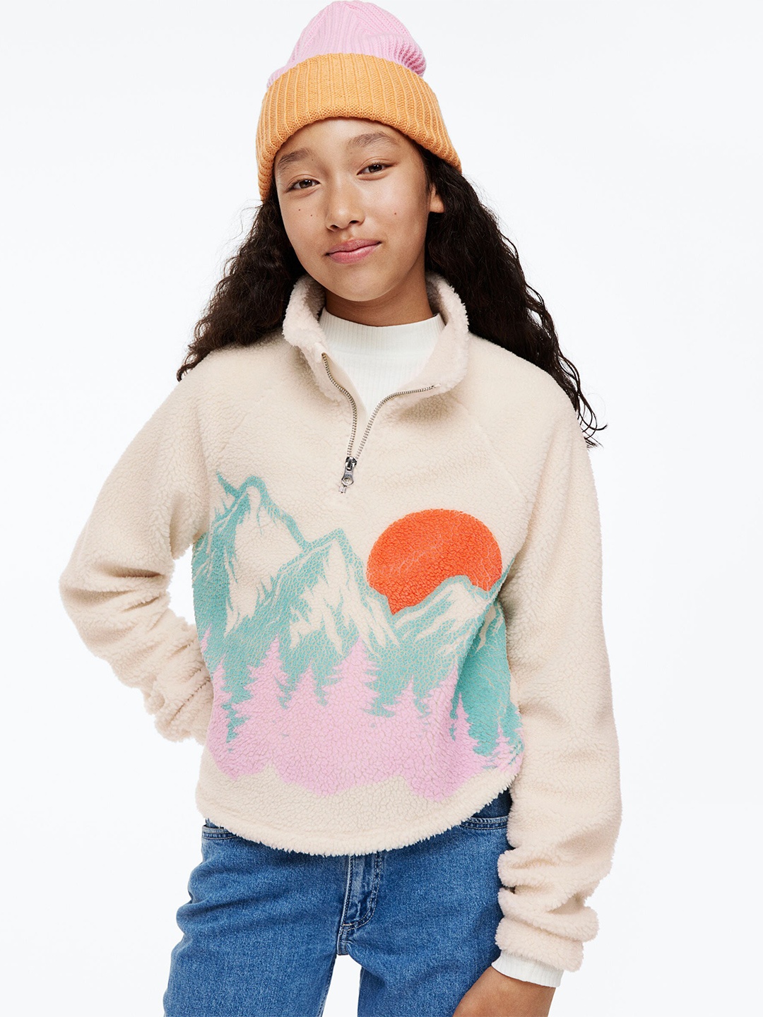 H&M Girls Zip-Top Teddy Top, Beige