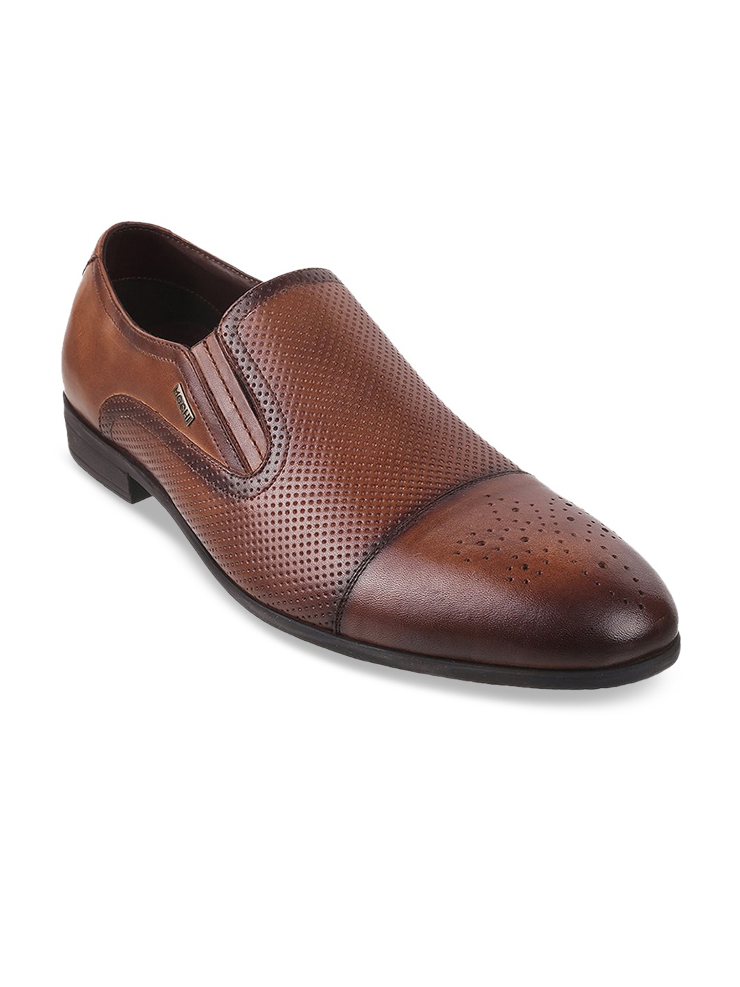 Mochi Men Tan Slip-on Leather Formal Shoes
