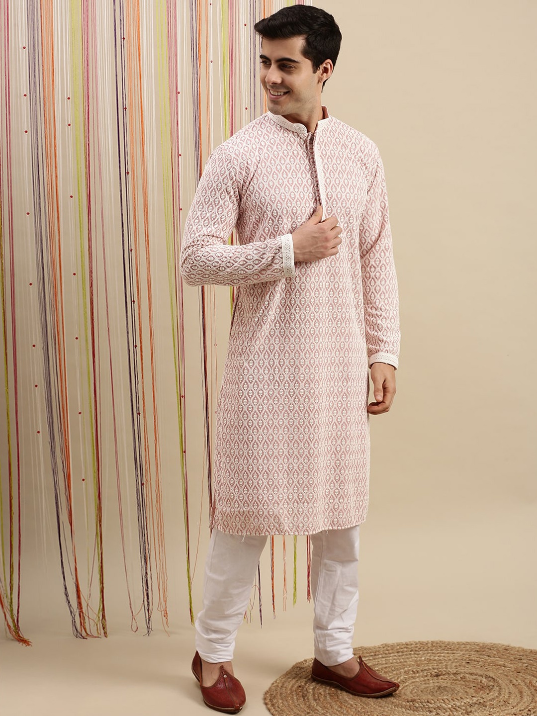 Sanwara Men Pink Ethnic Motifs Embroidered Chikankari Pure Cotton Kurta with Pyjamas
Sanwara Men Pink Ethnic Motifs Embroidered Chikankari Pure Cotton Kurta with Pyjamas