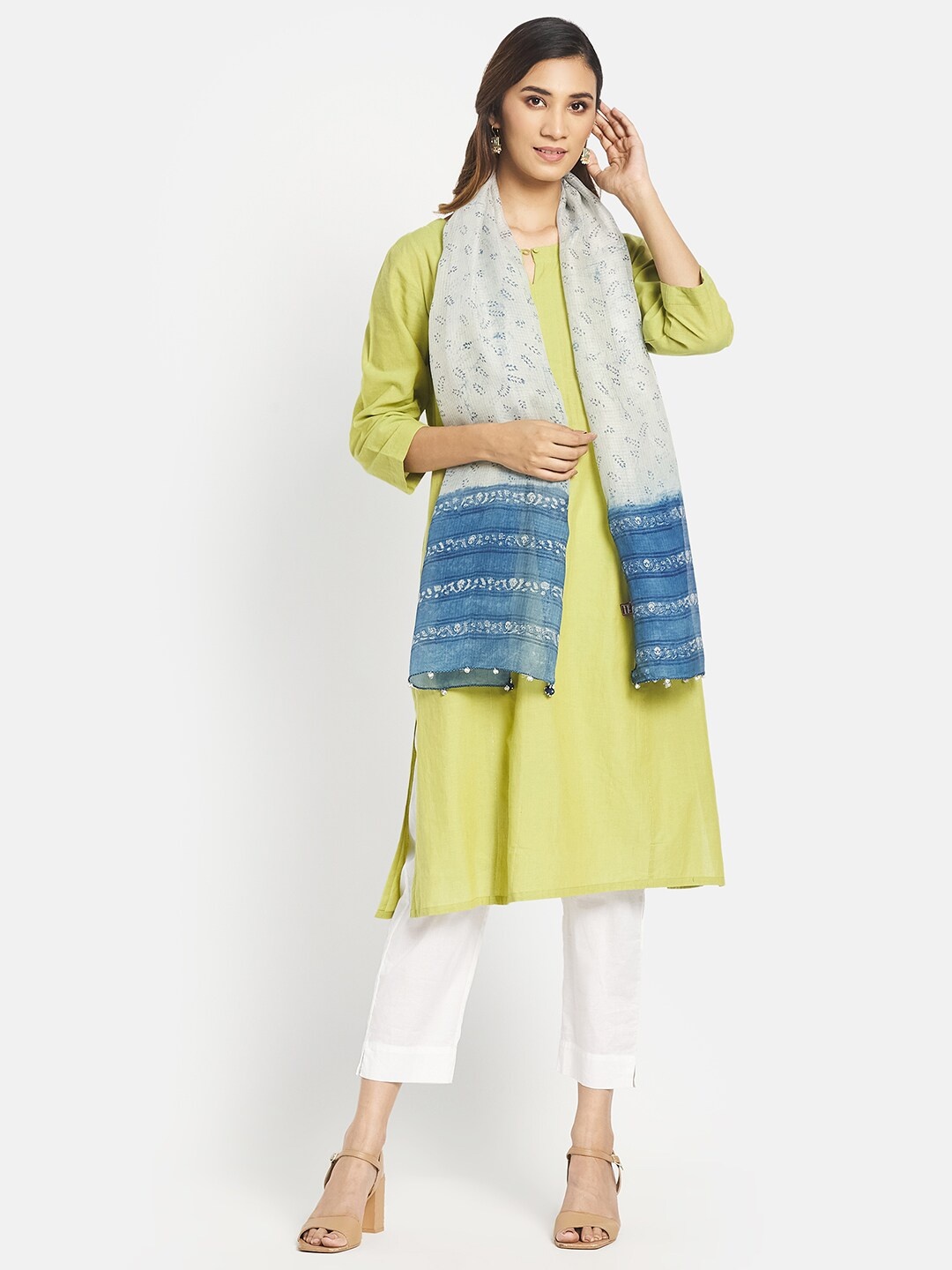 Fabindia Women Blue & White Printed Stole