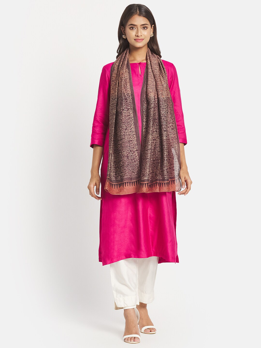 Fabindia Women Brown & Purple Printed Stole