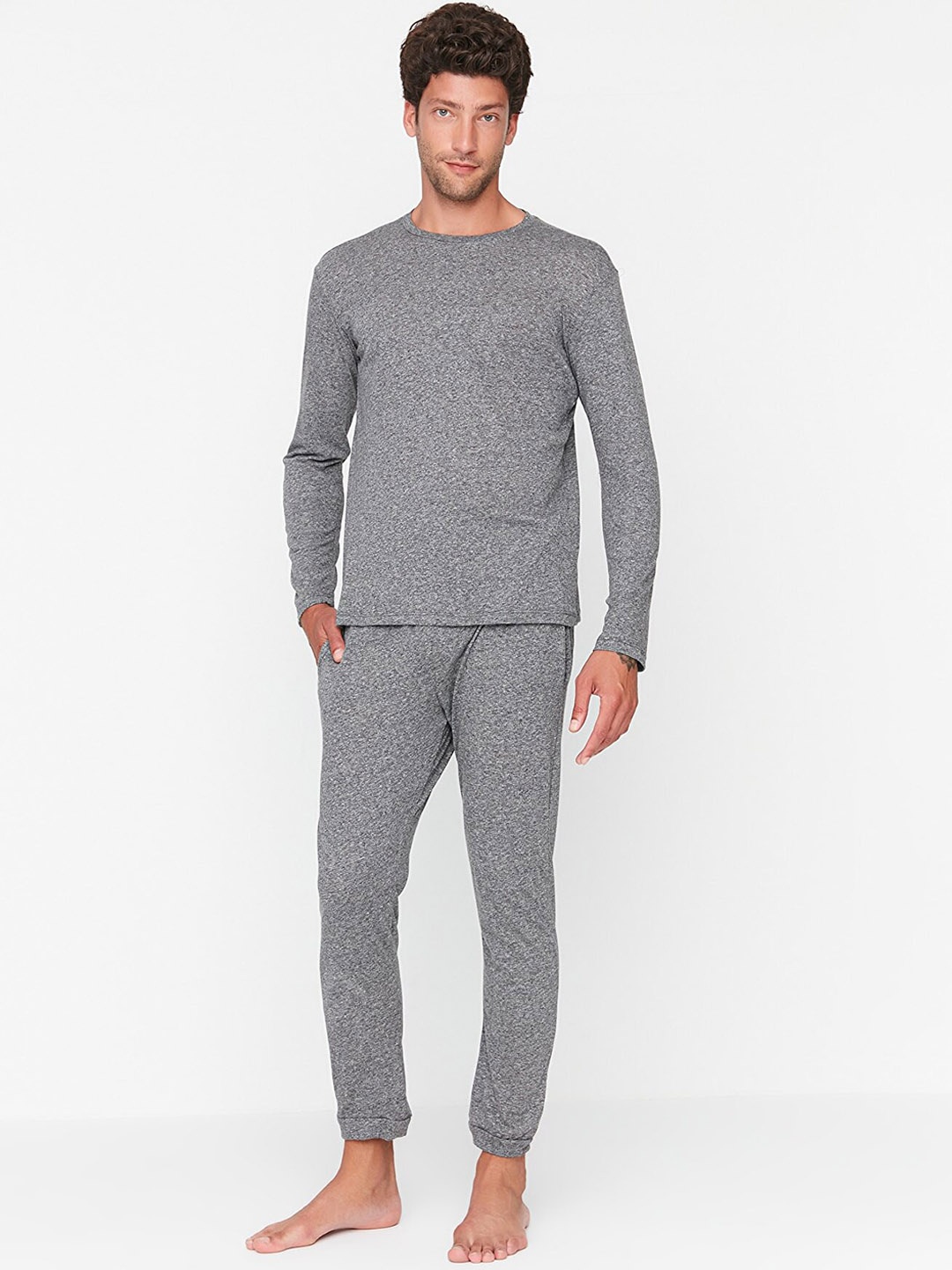 Trendyol Men Grey Solid Night suit