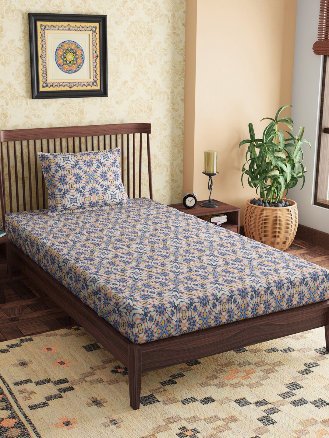PETAL HOME Alhambra Blue & Mustard 300 TC Single Pure Cotton Bedsheet with 1 Pillow Cover
PETAL HOME Alhambra Blue & Mustard 300 TC Single Pure Cotton Bedsheet with 1 Pillow Cover
