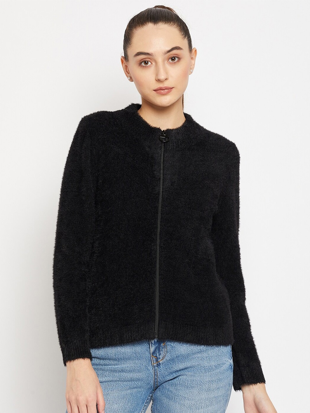 Madame Women Black Solid Cardigan