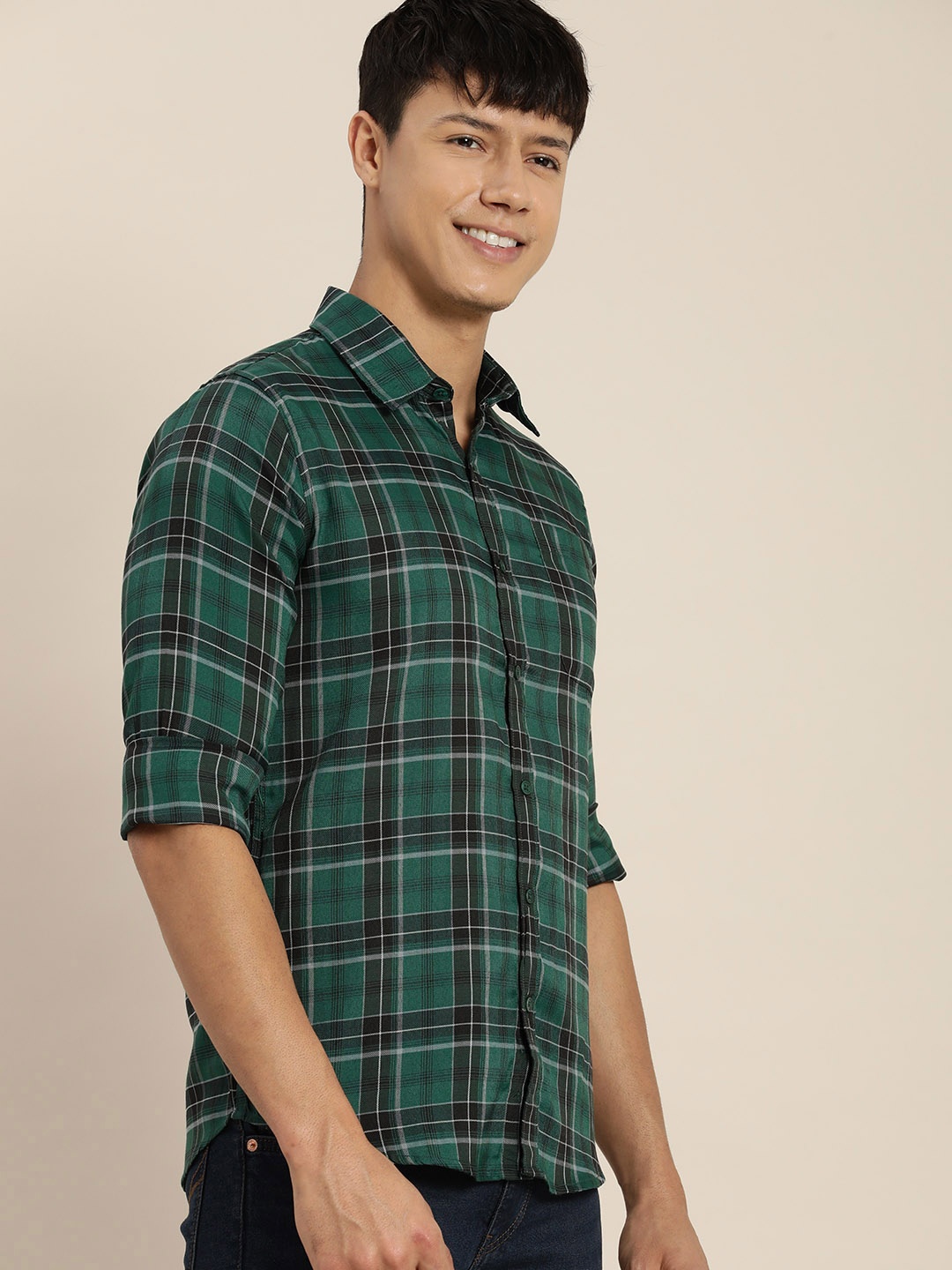 encore by INVICTUS Men Tartan Checked Casual Shirt, Teal