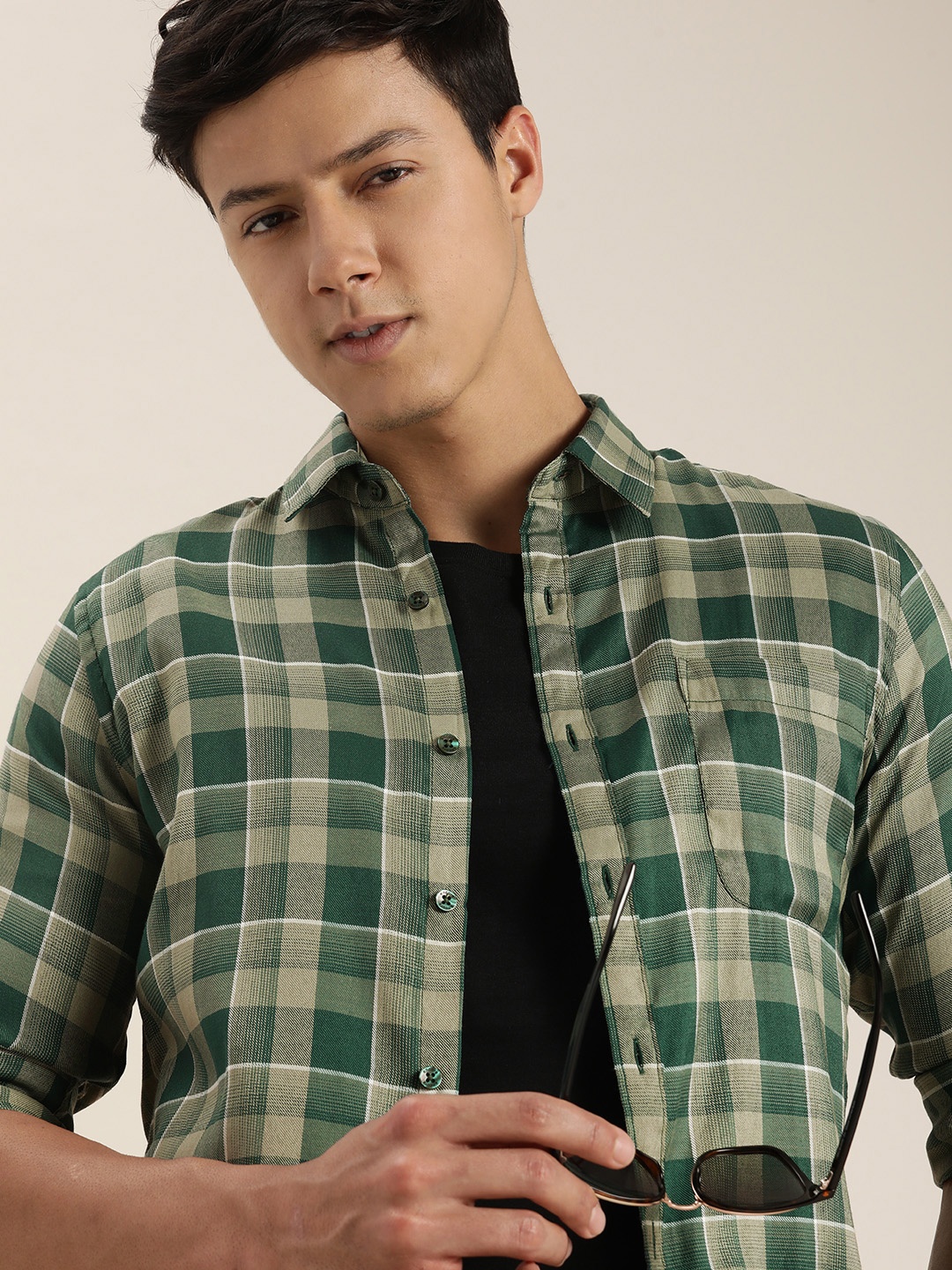 encore by INVICTUS Men Checked Casual Shirt, Green