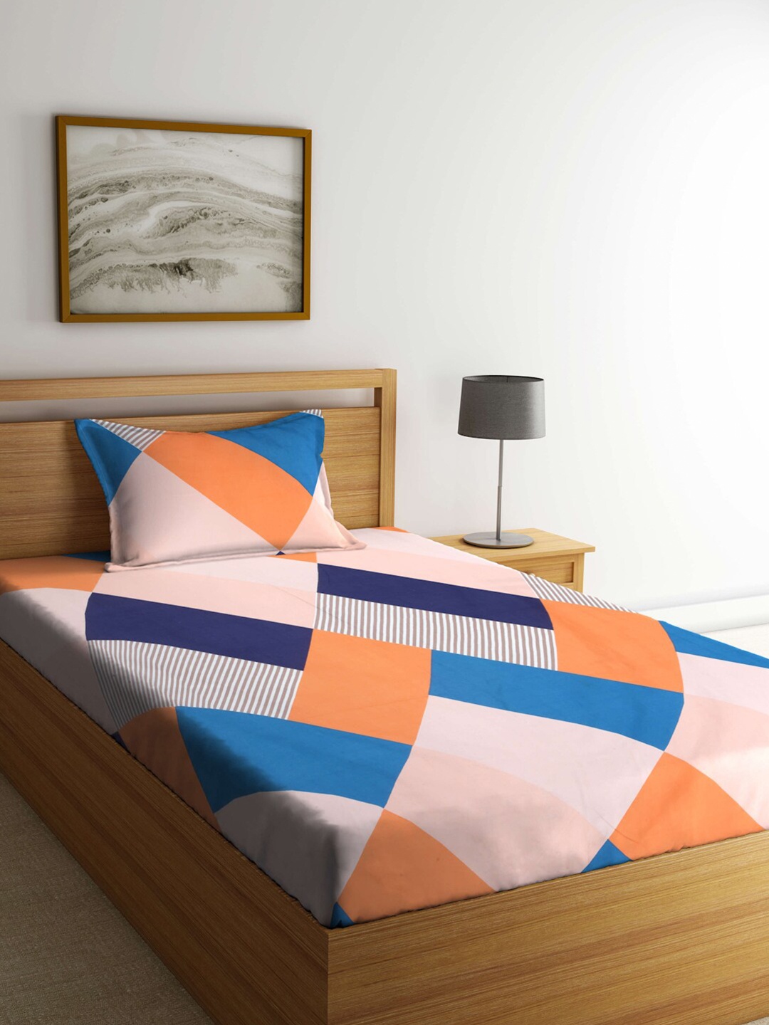 ROMEE Blue & Peach-Coloured Cotton 186 TC Microfiber Queen Bedsheet with 1 Pillow Cover
ROMEE Blue & Peach-Coloured Cotton 186 TC Microfiber Queen Bedsheet with 1 Pillow Cover
