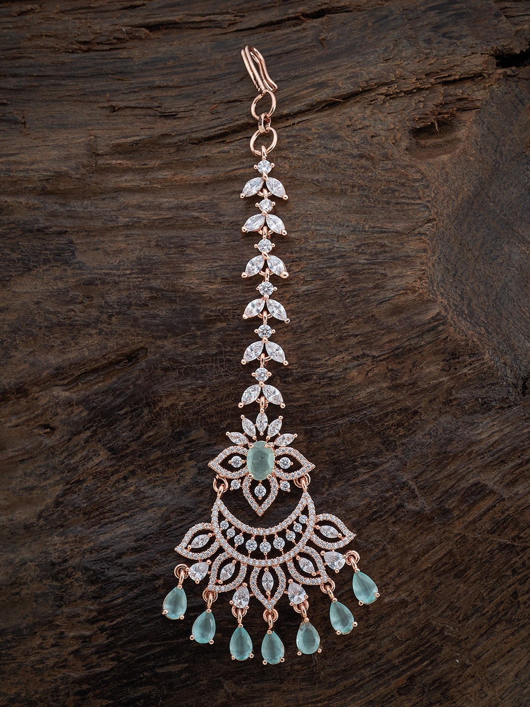 Kushal's Fashion Jewellery Rose Gold-Plated Sea Green & White CZ-Studded Maang Tikka
Kushal's Fashion Jewellery Rose Gold-Plated Sea Green & White CZ-Studded Maang Tikka