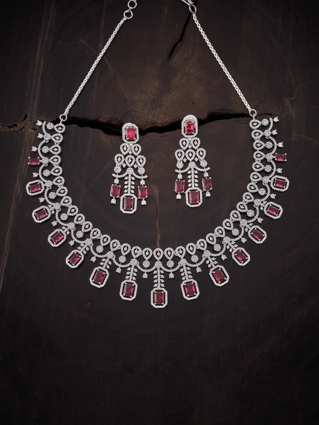 Kushal's Fashion Jewellery Rhodium Plated & Red CZ Stone-Studded Jewellery Set, Silver
Kushal's Fashion Jewellery Rhodium Plated & Red CZ Stone-Studded Jewellery Set, Silver