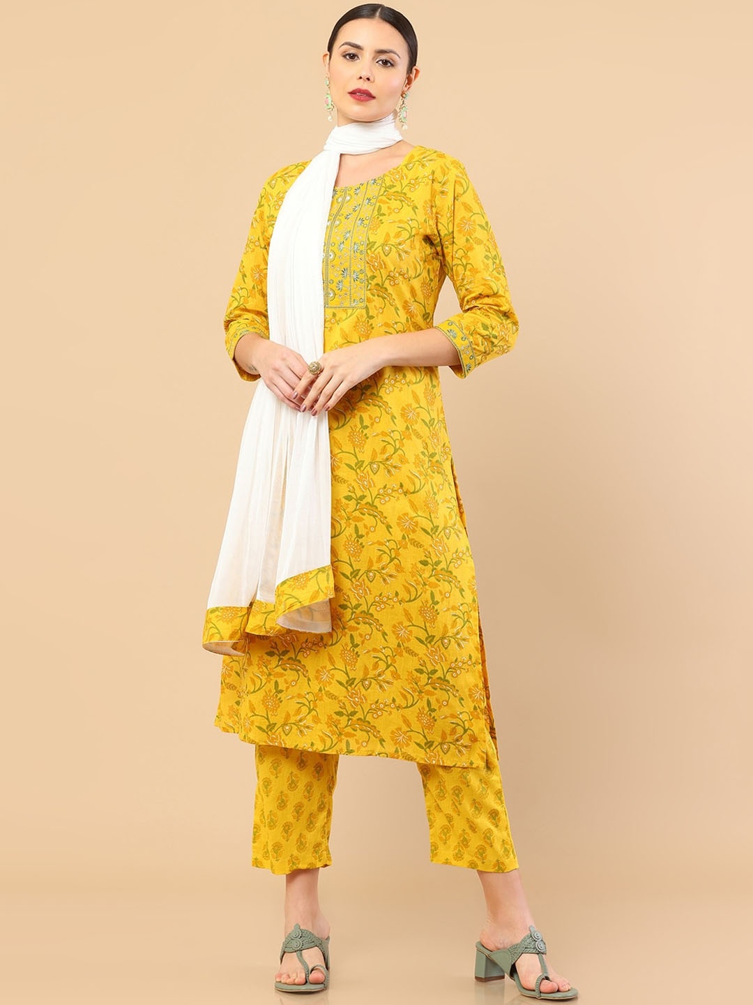 Soch Women Yellow Floral Printed Thread Work Pure Cotton Kurta with Trousers & With Dupatta
Soch Women Yellow Floral Printed Thread Work Pure Cotton Kurta with Trousers & With Dupatta