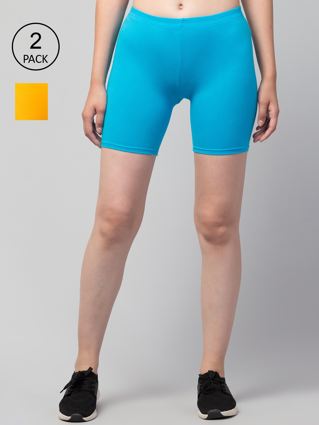 Apraa & Parma Women Pack Of 2 Blue & Yellow Pure Cotton Slim Fit Cycling Sports Shorts
Apraa & Parma Women Pack Of 2 Blue & Yellow Pure Cotton Slim Fit Cycling Sports Shorts