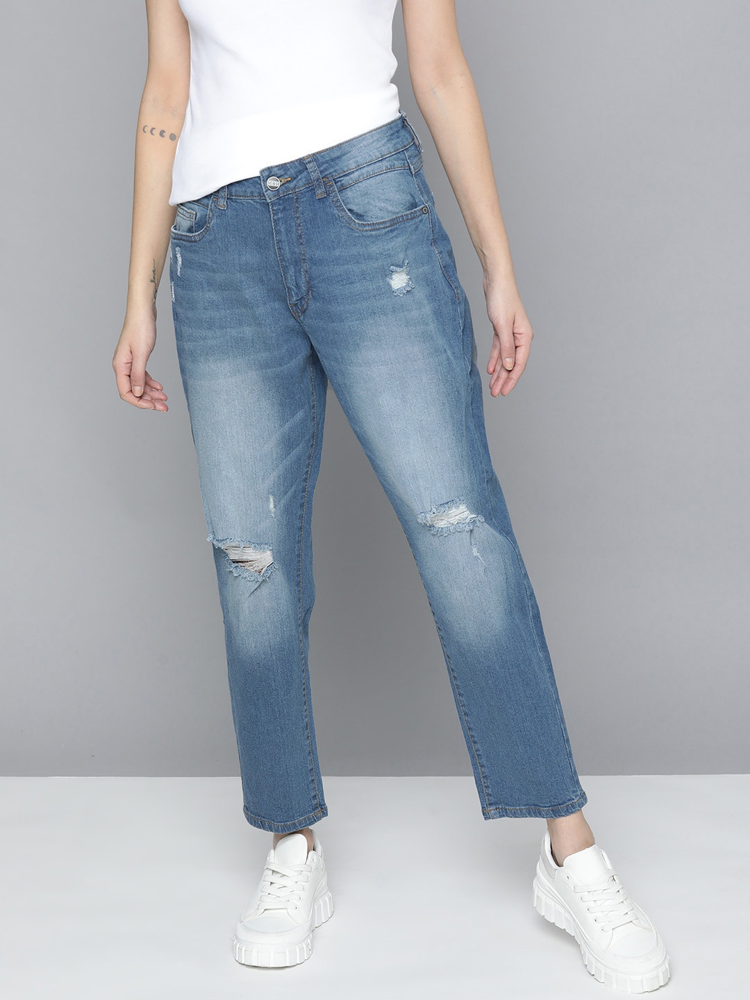 Mast & Harbour Women Boyfriend Fit Mildly Distressed Light Fade Stretchable Jeans, Navy blue
Mast & Harbour Women Boyfriend Fit Mildly Distressed Light Fade Stretchable Jeans, Navy blue