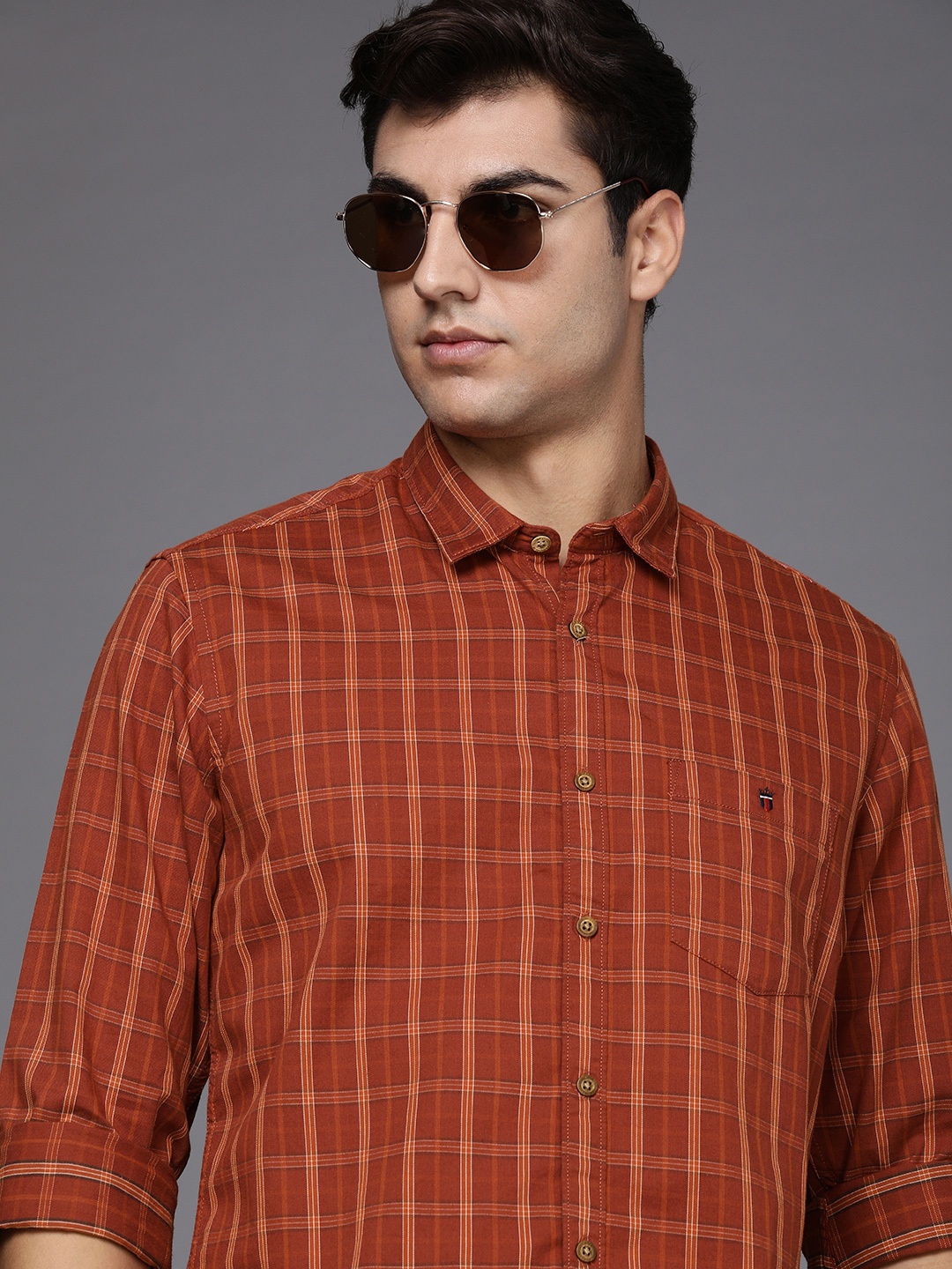 Louis Philippe Jeans Men Rust Red Slim Fit Windowpane Checks Pure Cotton Casual Shirt
Louis Philippe Jeans Men Rust Red Slim Fit Windowpane Checks Pure Cotton Casual Shirt