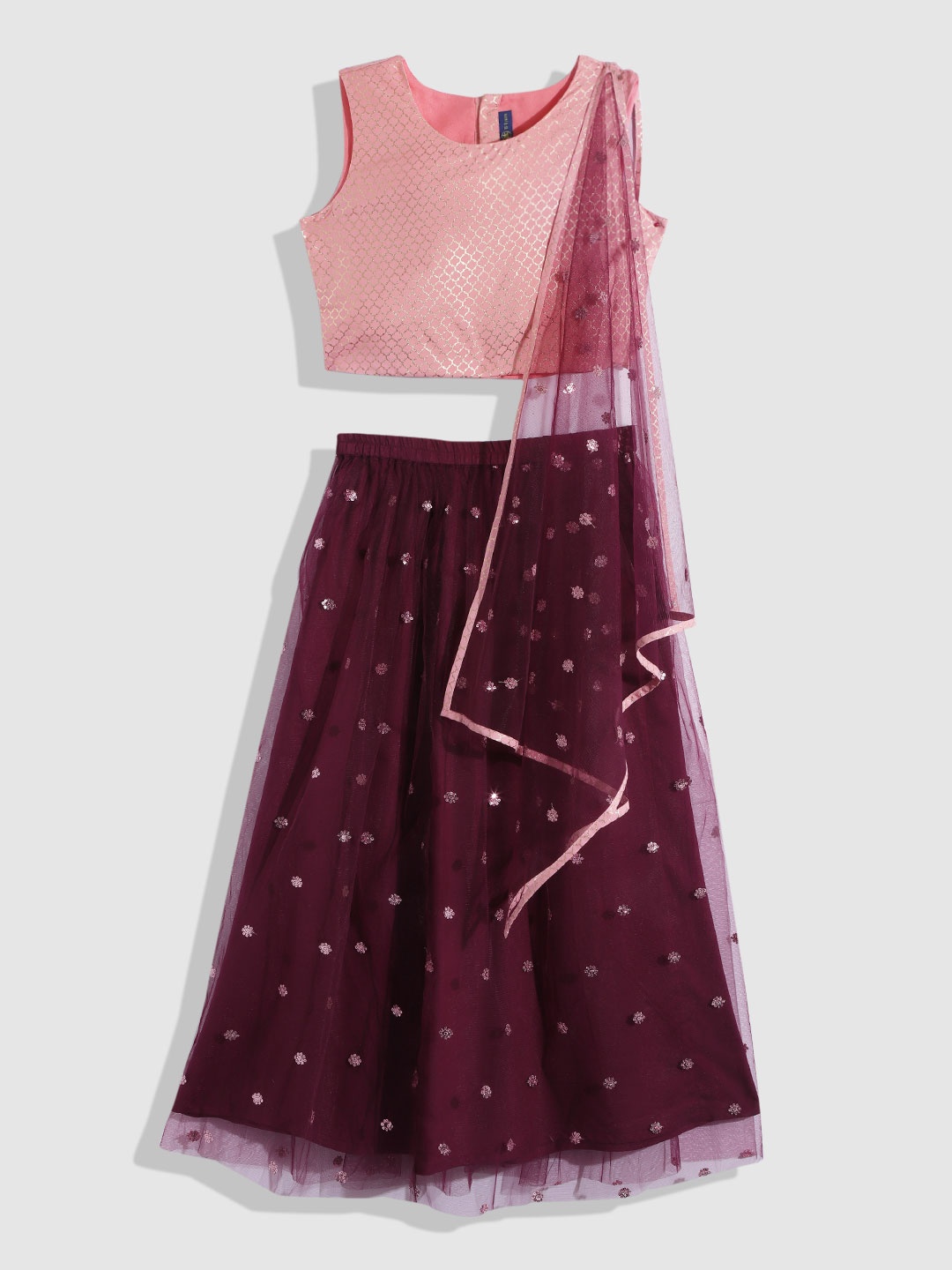 YK Girls Maroon & Pink Printed Sequinned Ready to Wear Lehenga & Blouse With Dupatta
YK Girls Maroon & Pink Printed Sequinned Ready to Wear Lehenga & Blouse With Dupatta