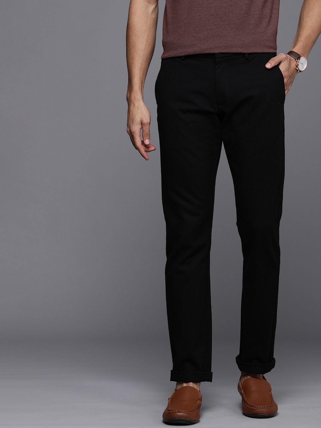 Allen Solly Men Slim Fit Trousers, Black