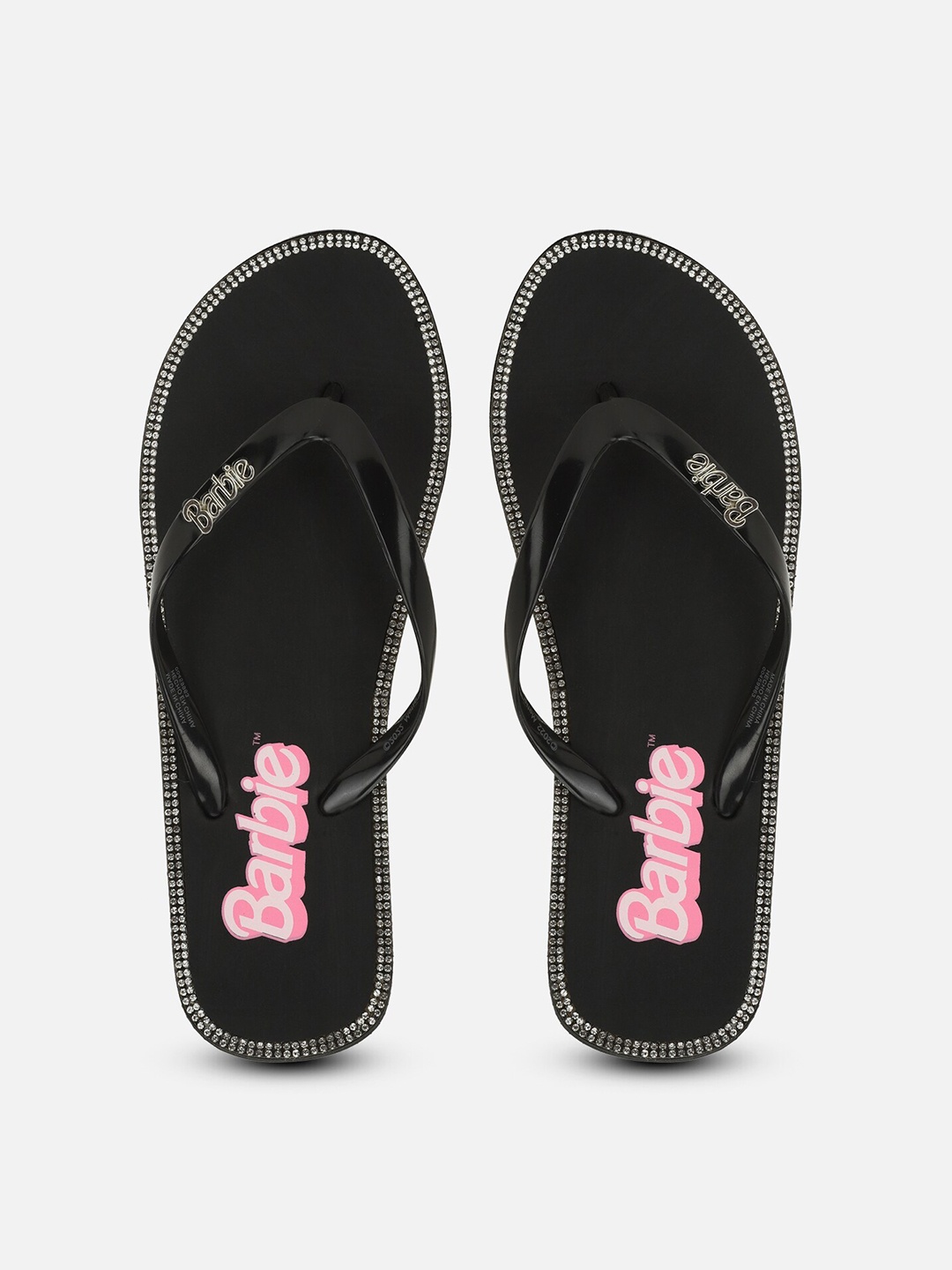 FOREVER 21 Women Black & Pink Printed Rubber Thong Flip-Flops