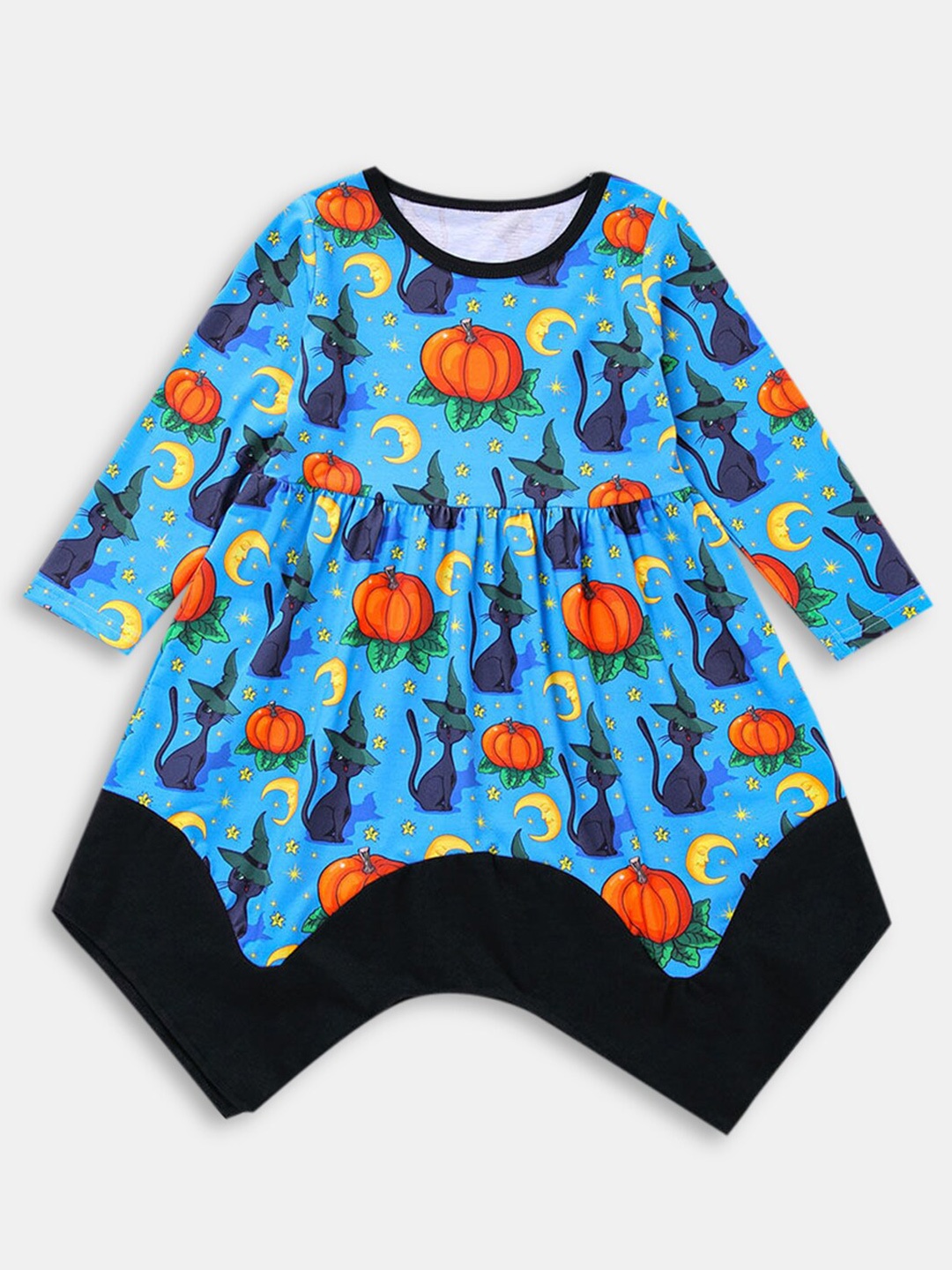 Hopscotch Blue & Black Floral Printed A-Line Dress