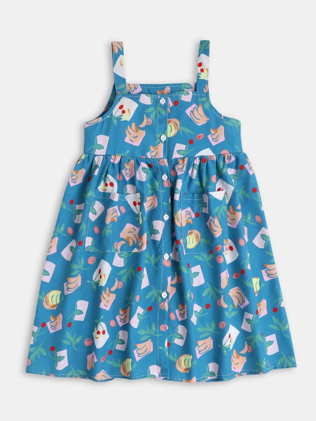 Hopscotch Girls Blue A-Line Cotton Dress