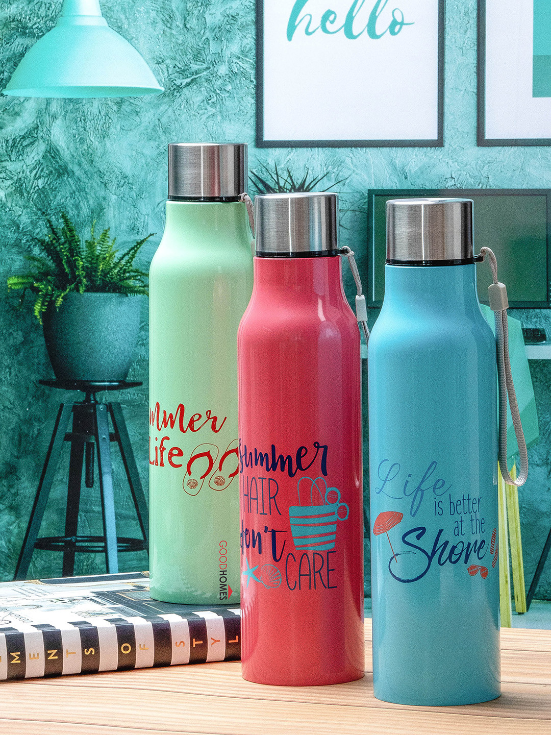 GOODHOMES Set Of 3 Printed Single-Walled Vacuum Insulated Stainless Steel Water Bottles, Blue
GOODHOMES Set Of 3 Printed Single-Walled Vacuum Insulated Stainless Steel Water Bottles, Blue