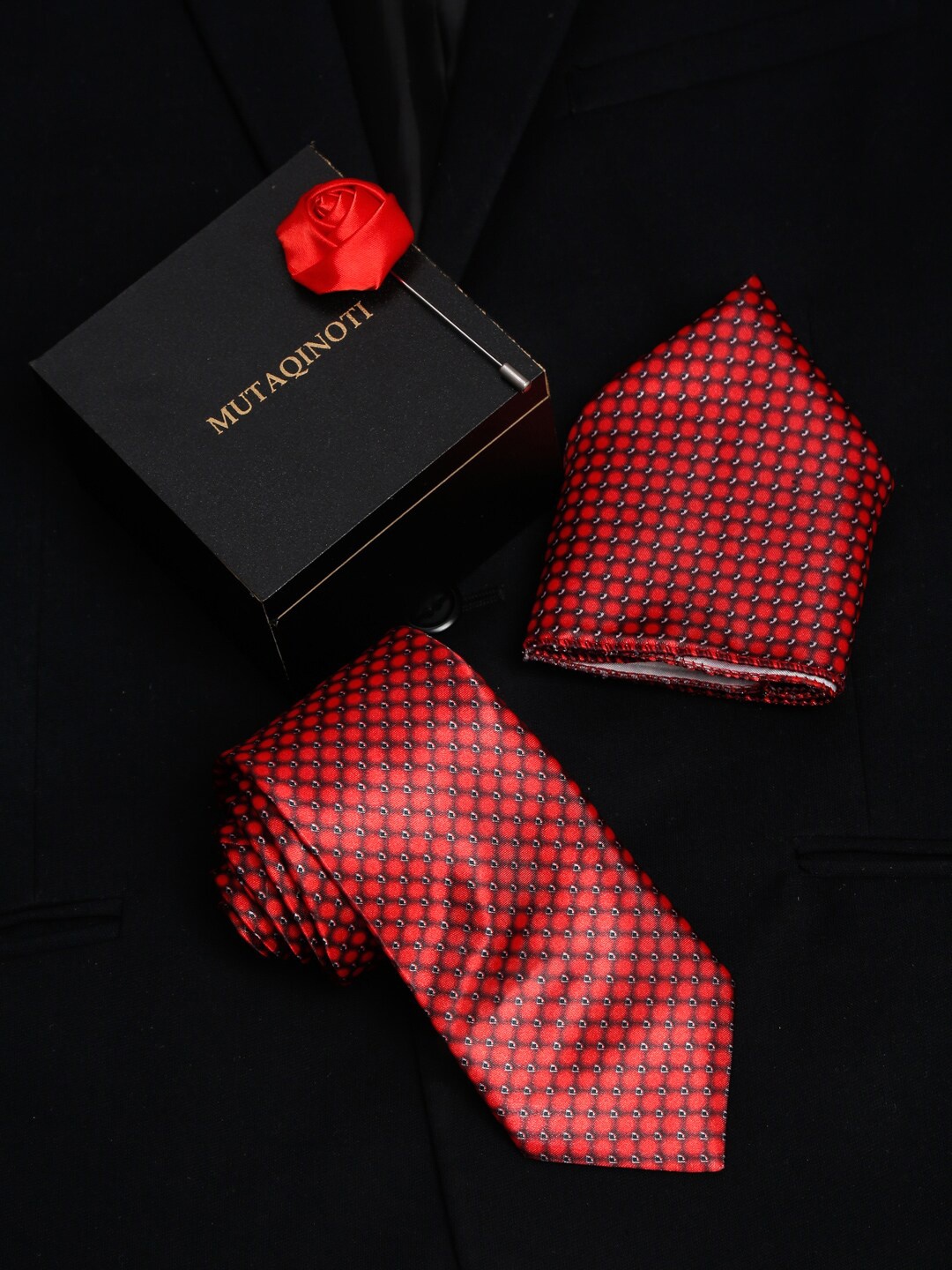 MUTAQINOTI Men Red Printed Polyester Formal Tie Cufflinks Pocket Square Accessory Gift Set
MUTAQINOTI Men Red Printed Polyester Formal Tie Cufflinks Pocket Square Accessory Gift Set