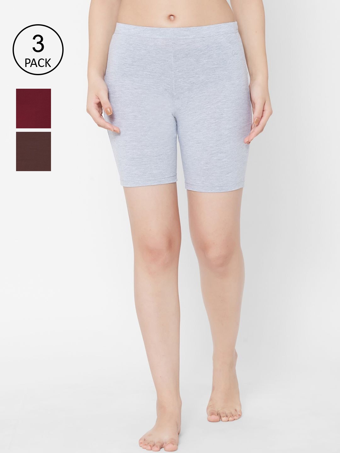 Juliet Women Plus size Grey Melange & Maroon Pack Of 3 Solid Biker Pure Cotton Shorts
Juliet Women Plus size Grey Melange & Maroon Pack Of 3 Solid Biker Pure Cotton Shorts