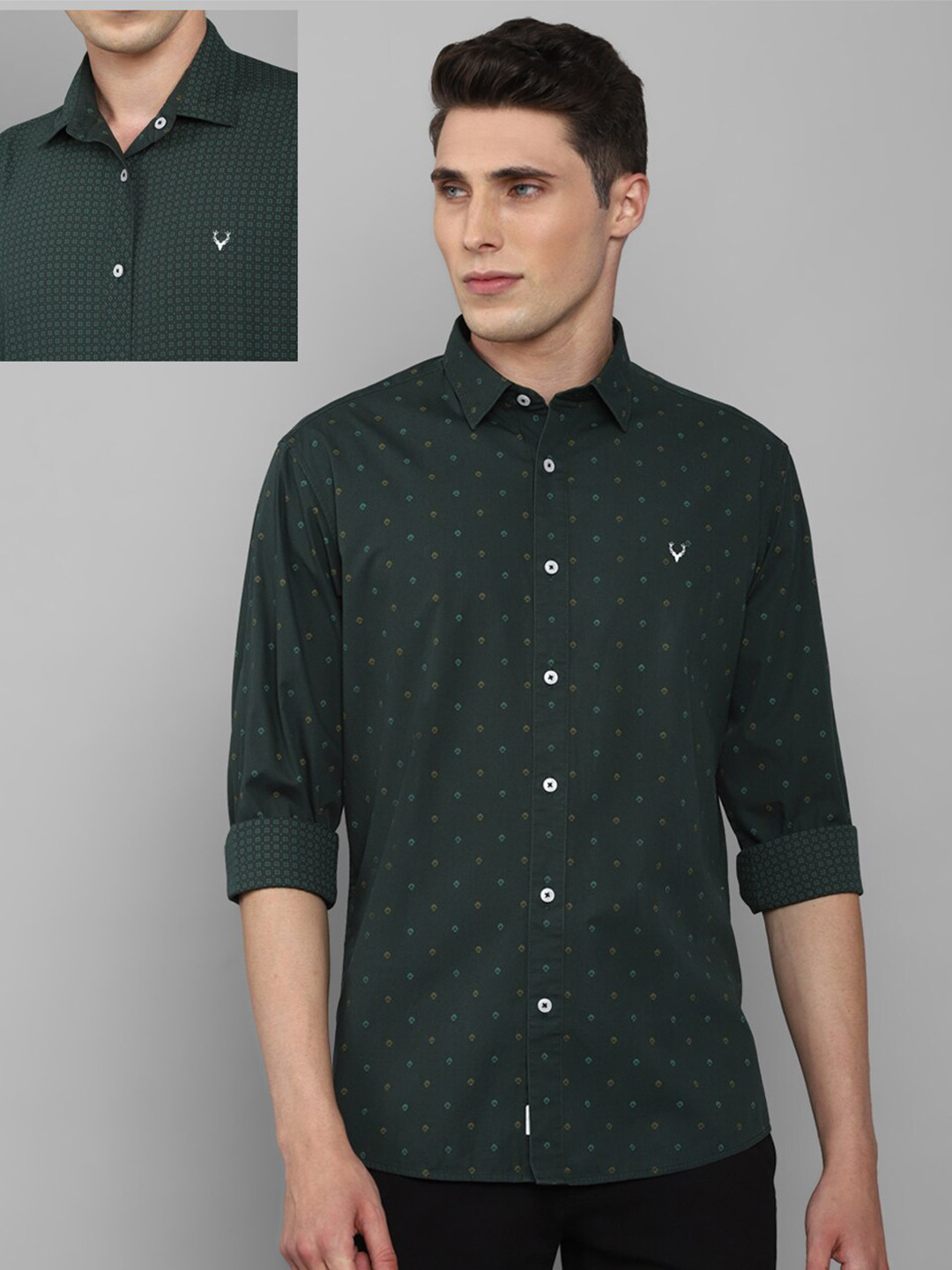 Allen Solly Men Green Micro Ditsy Printed Slim Fit Reversible Cotton Casual Shirt 
Allen Solly Men Green Micro Ditsy Printed Slim Fit Reversible Cotton Casual Shirt