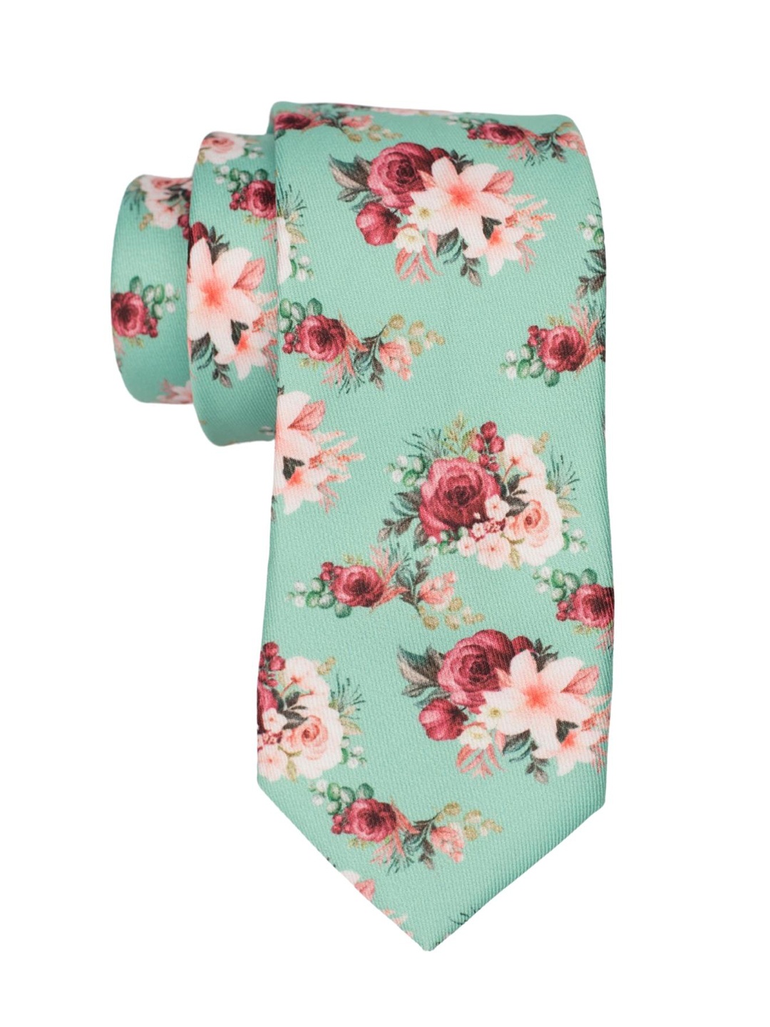 The Tie Hub Men Green & Pink Printed Skinny Tie