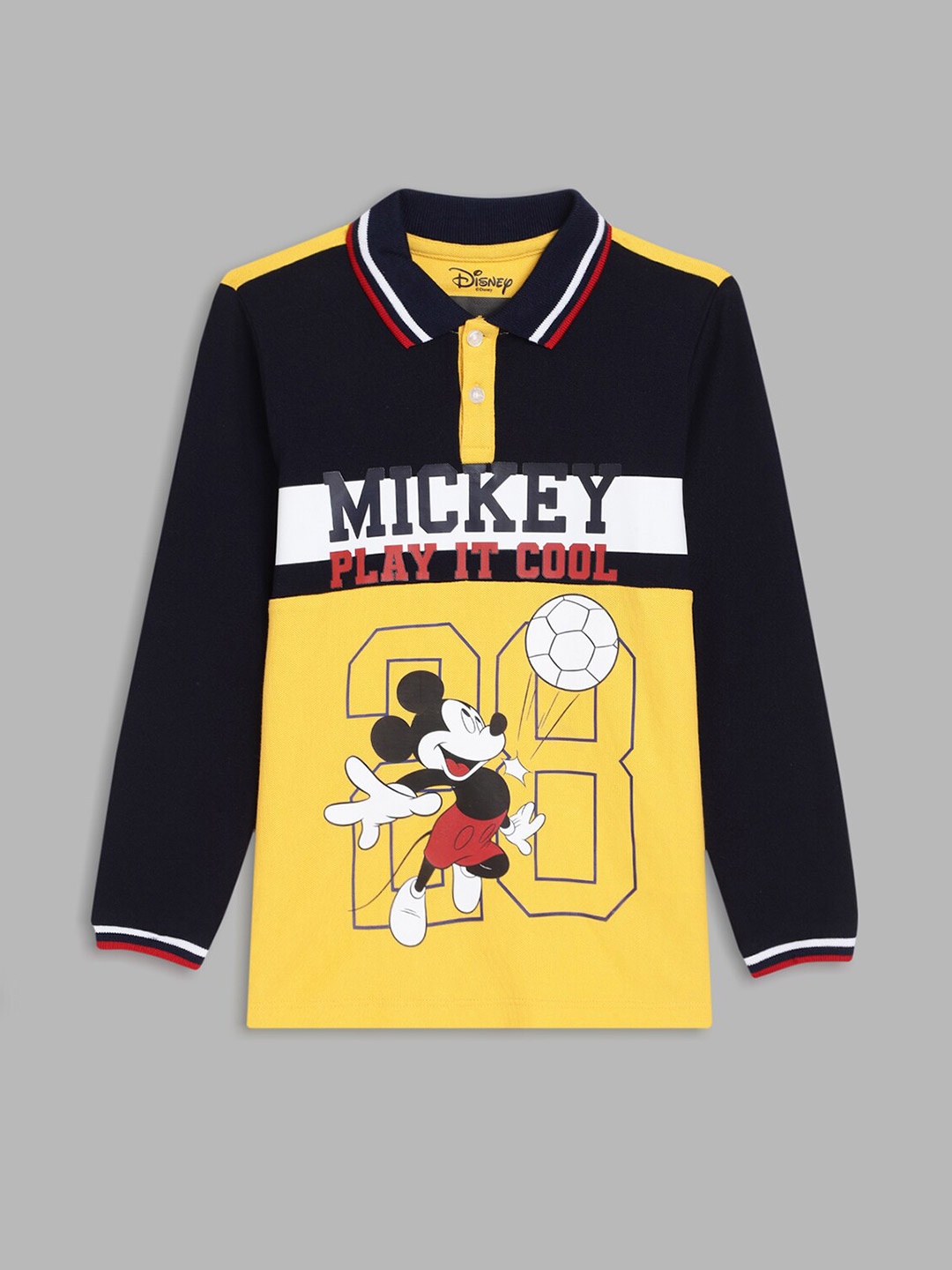 Blue Giraffe Boys Navy Blue & Yellow Mickey Mouse Printed Pure Cotton Polo Collar T-shirt
Blue Giraffe Boys Navy Blue & Yellow Mickey Mouse Printed Pure Cotton Polo Collar T-shirt