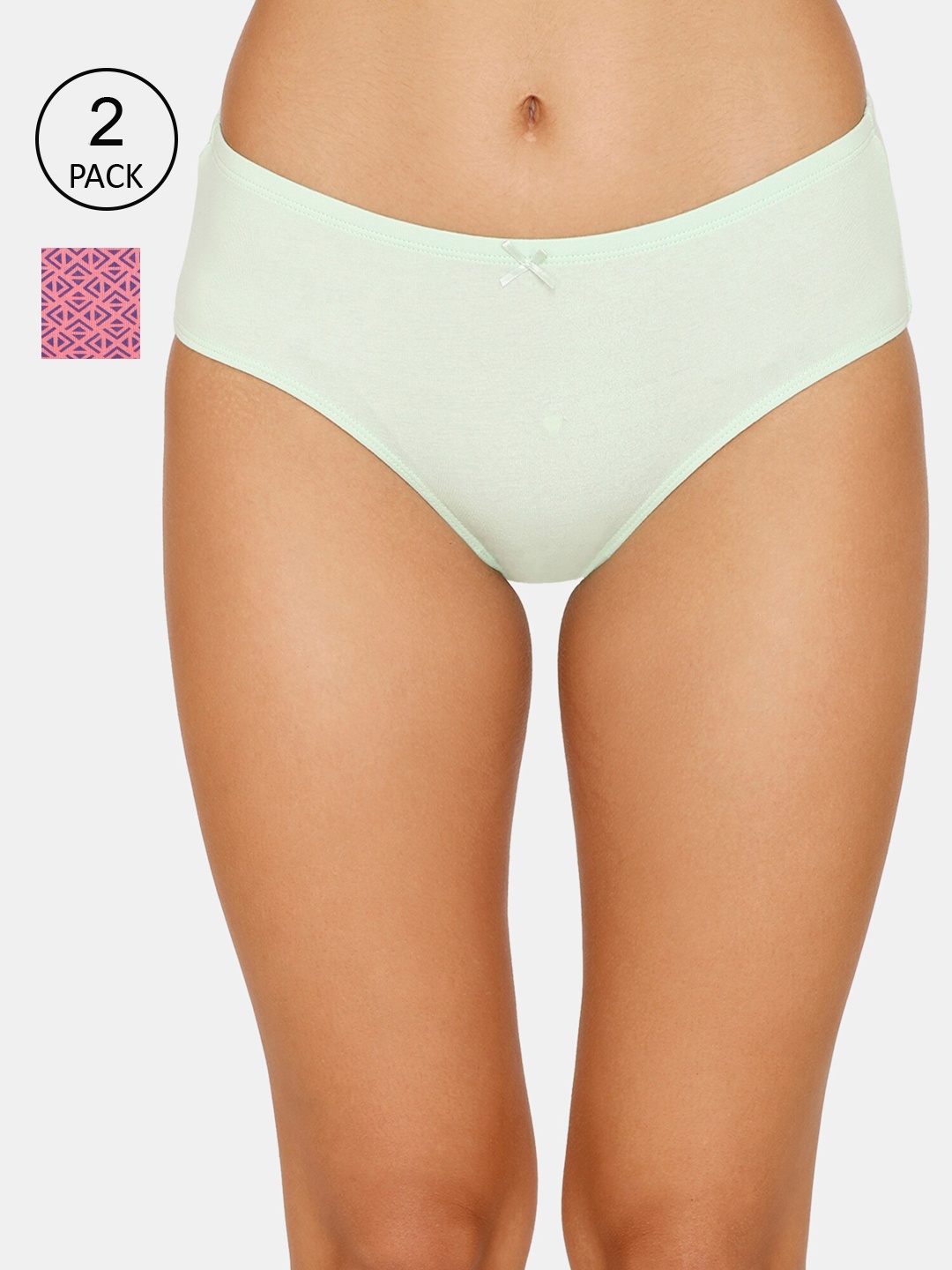 Zivame Women Pack Of 2 Pure Cotton Hipster Briefs, Green