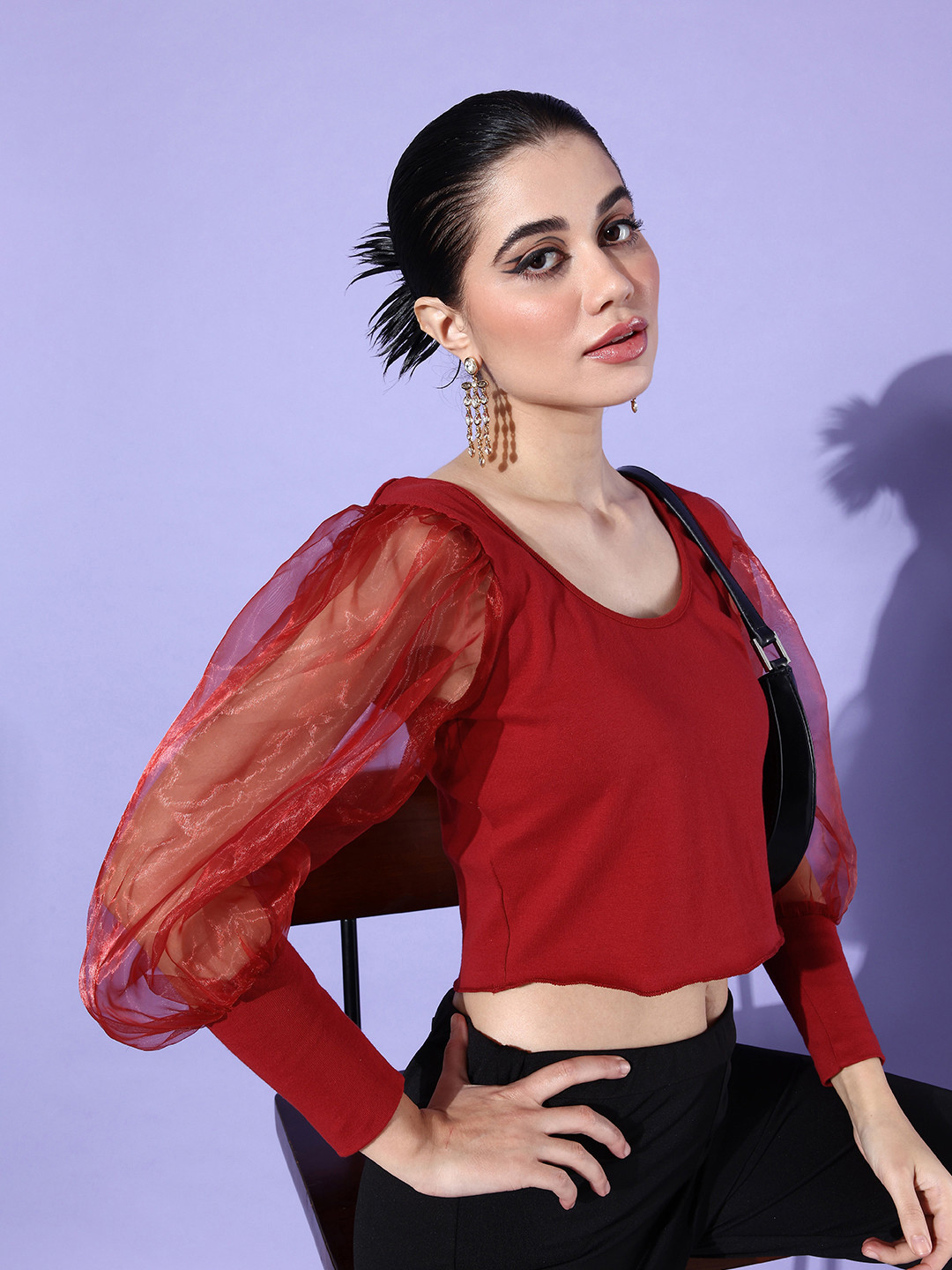 Dressberry Solid Bishop Sleeves Crop Top, Red
Dressberry Solid Bishop Sleeves Crop Top, Red