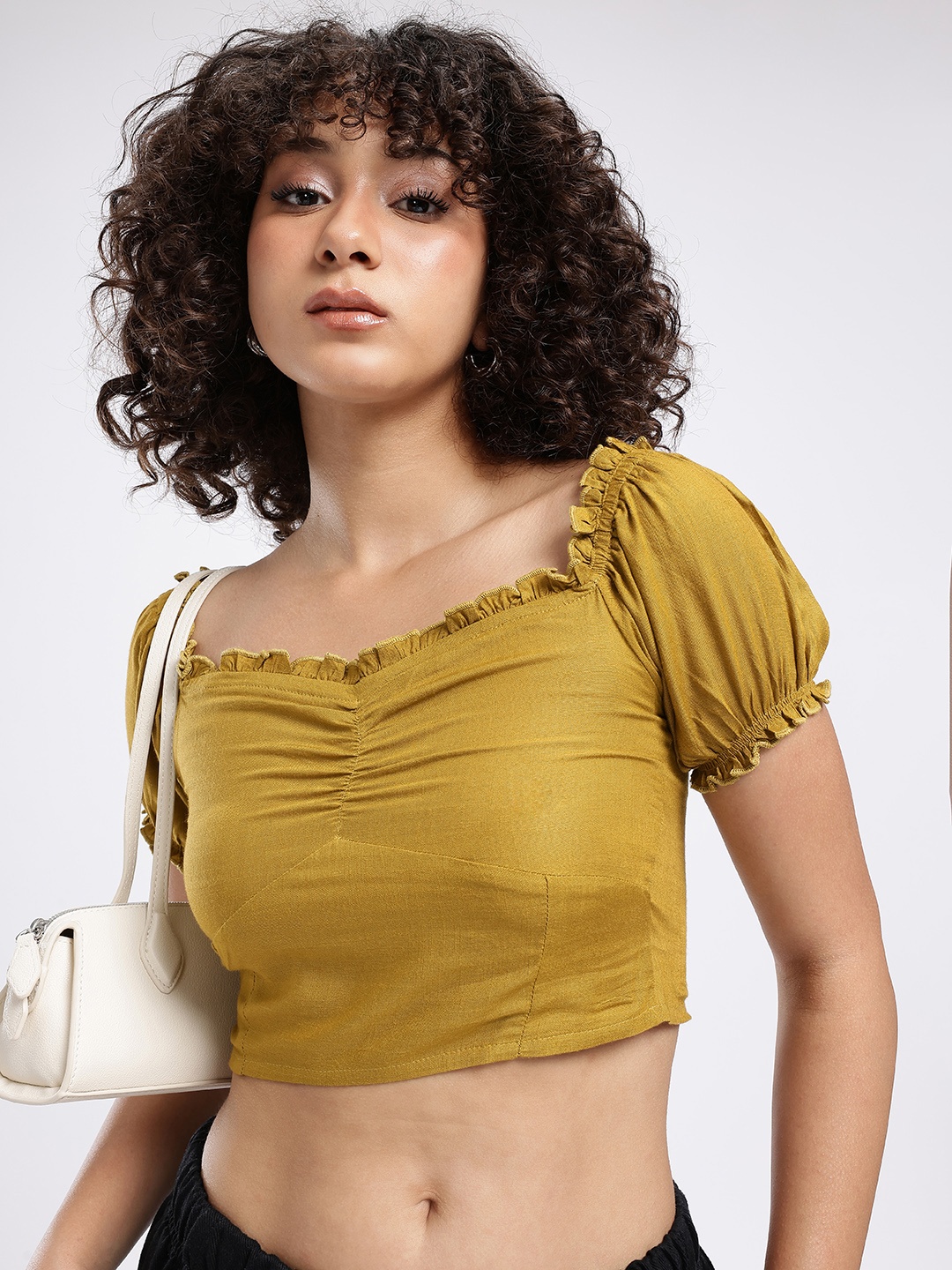 4WRD by Dressberry Cool Chic Sweetheart Neck Puff Sleeve Gathers Smocked Crop Top, Mustard
4WRD by Dressberry Cool Chic Sweetheart Neck Puff Sleeve Gathers Smocked Crop Top, Mustard