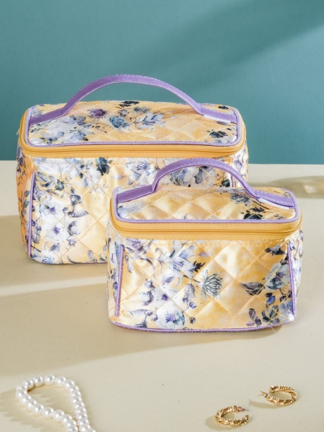 Nestasia Set Of 2 Yellow & Purple Floral Printed Organisers 
Nestasia Set Of 2 Yellow & Purple Floral Printed Organisers