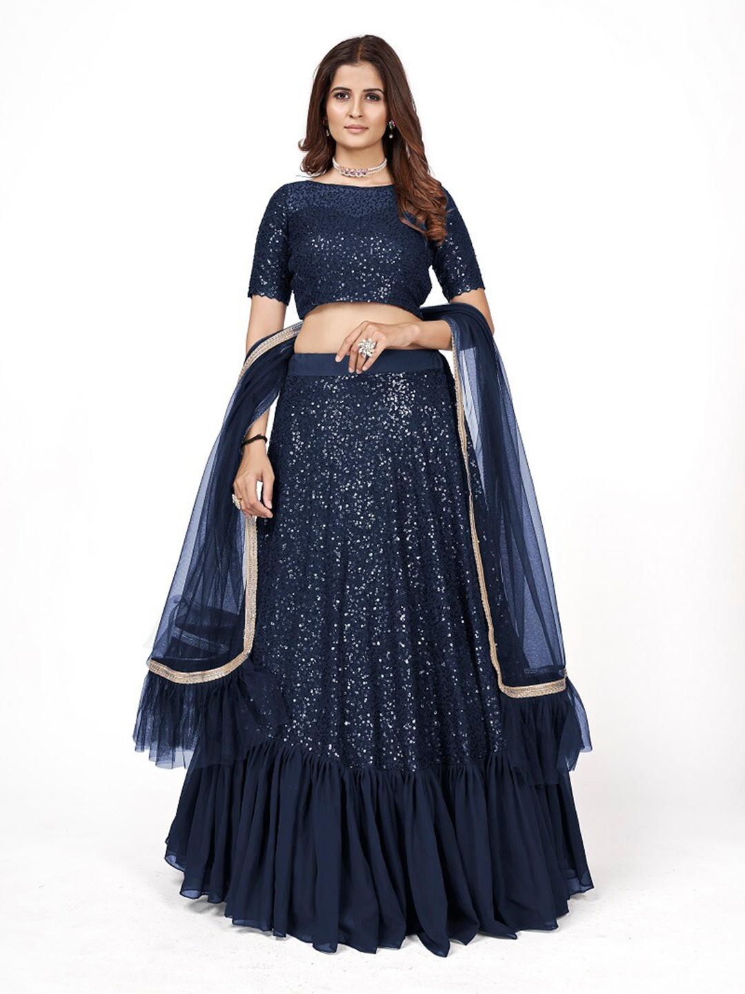 ODETTE Blue & Gold-Toned Embellished Semi-Stitched Lehenga & Unstitched Blouse With Dupatta
ODETTE Blue & Gold-Toned Embellished Semi-Stitched Lehenga & Unstitched Blouse With Dupatta