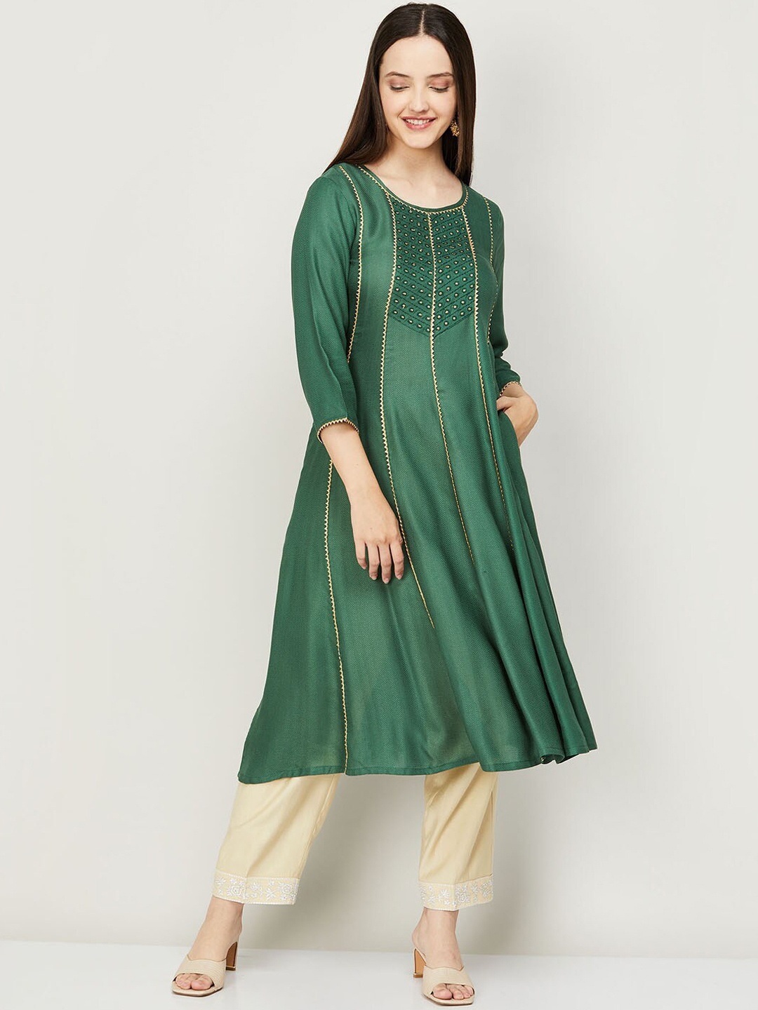 Melange by Lifestyle Women Green Ethnic Motifs Yoke Design Gotta Patti Anarkali Kurta
Melange by Lifestyle Women Green Ethnic Motifs Yoke Design Gotta Patti Anarkali Kurta