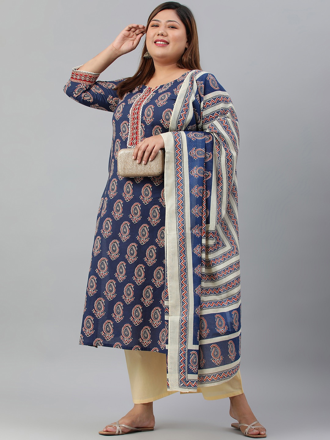 XL LOVE by Janasya Women Plus Size Blue Printed Indigo Pure Cotton Kurta with Palazzo & Dupatta
XL LOVE by Janasya Women Plus Size Blue Printed Indigo Pure Cotton Kurta with Palazzo & Dupatta
