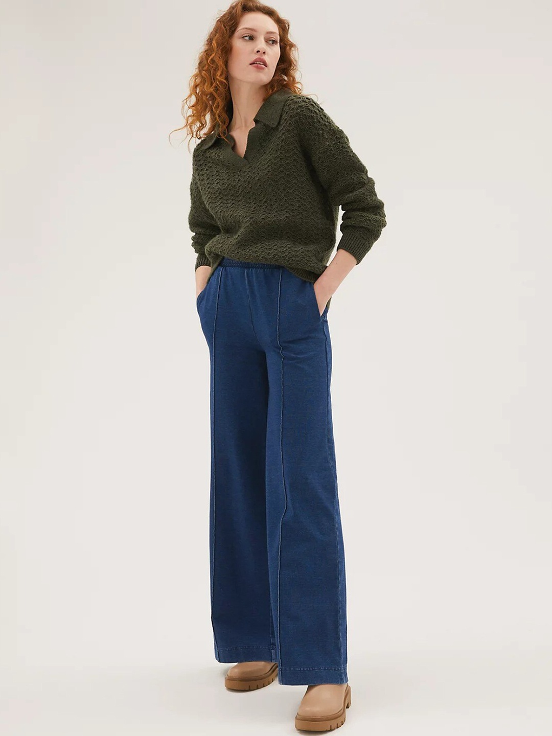 Marks & Spencer Women Blue High-Rise Trouser