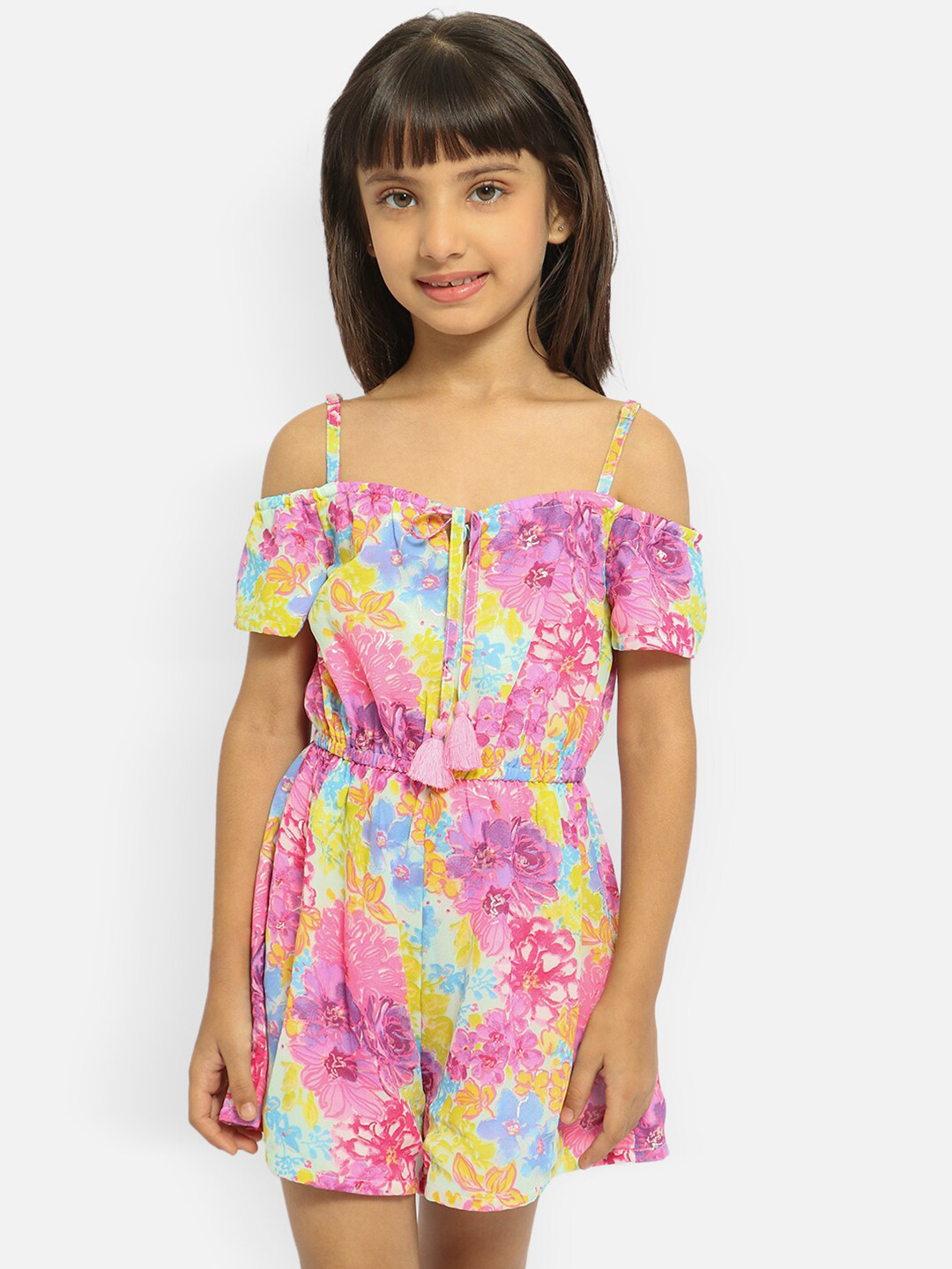 Nauti Nati Girls Yellow & Pink Off-Shoulder Printed Jumpsuit
Nauti Nati Girls Yellow & Pink Off-Shoulder Printed Jumpsuit