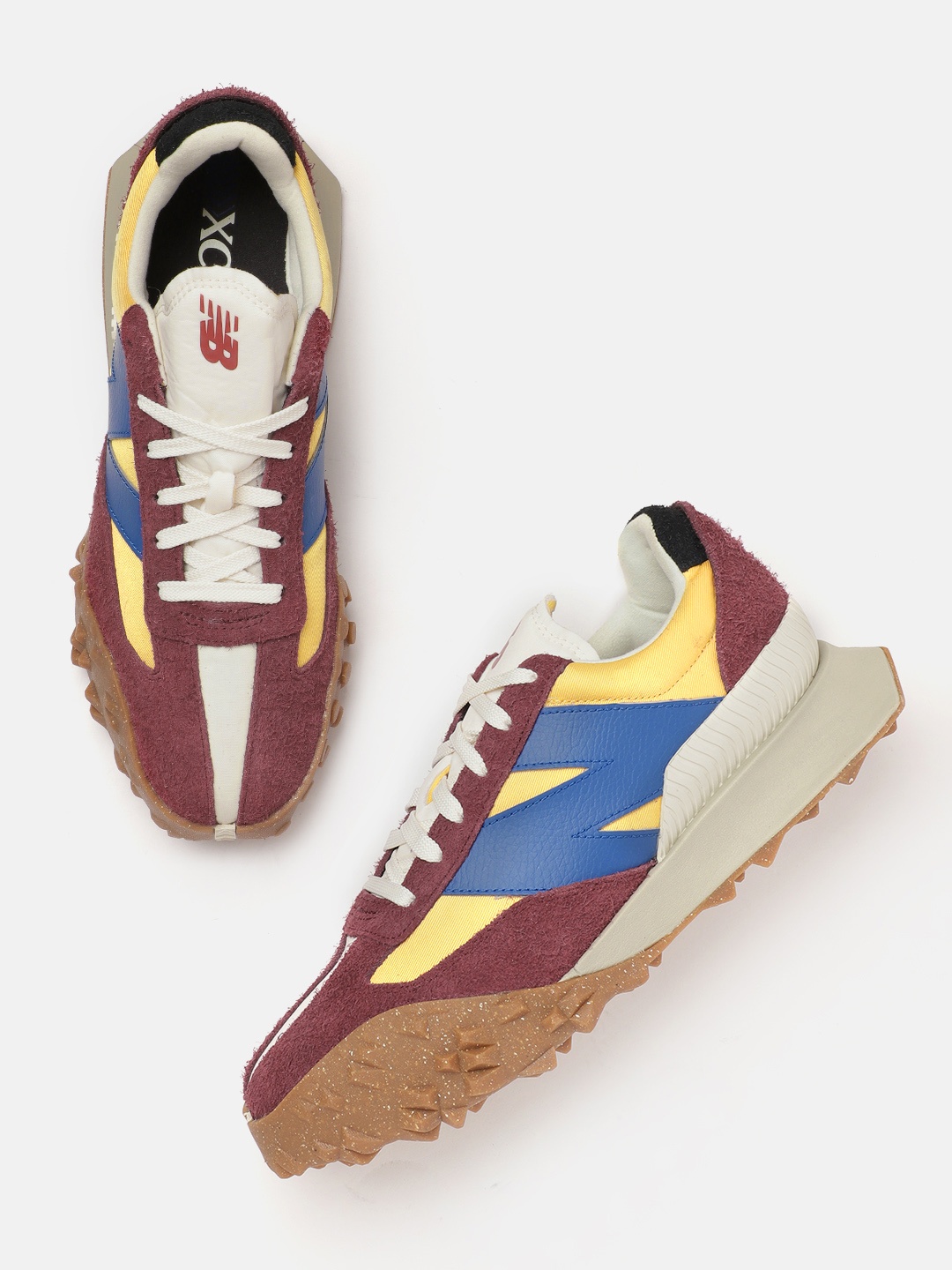 New Balance Men Colourblocked Suede Sneakers, Burgundy