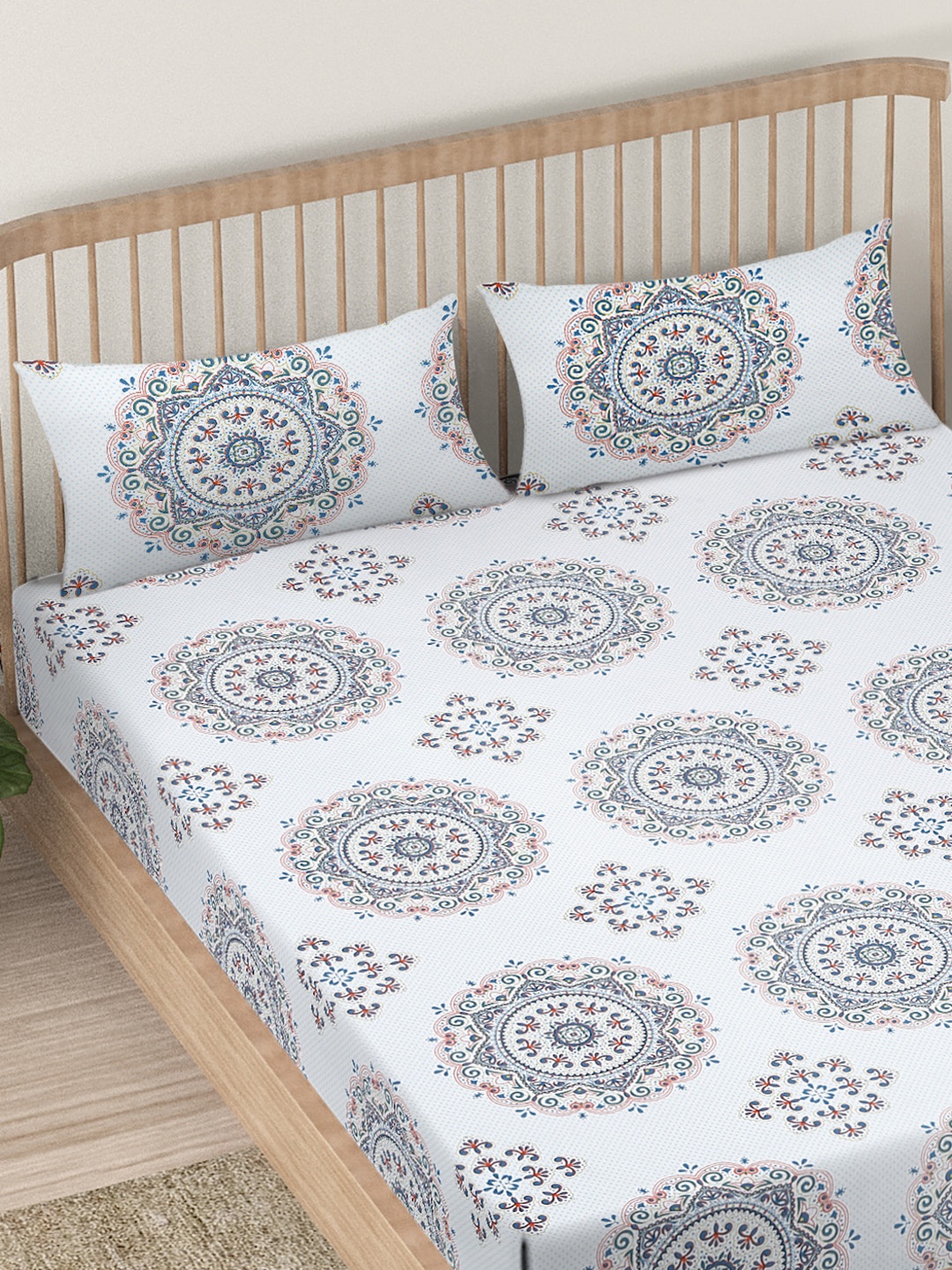EK BY EKTA KAPOOR White & Blue Ethnic Motifs 120 TC King Bedsheet with 2 Pillow Covers
EK BY EKTA KAPOOR White & Blue Ethnic Motifs 120 TC King Bedsheet with 2 Pillow Covers
