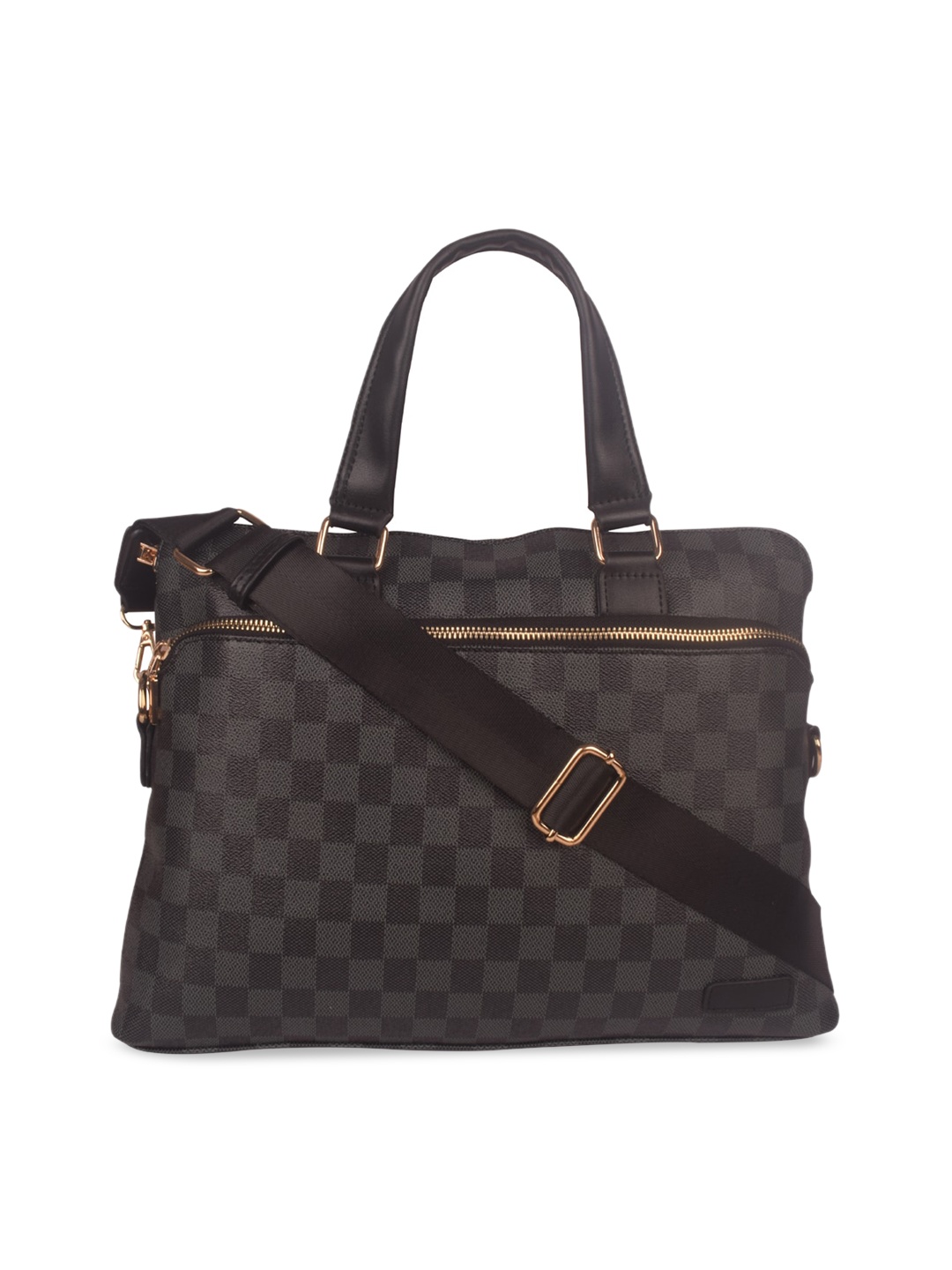 Bagkok Black Checked Checked PU Structured Handheld Bag