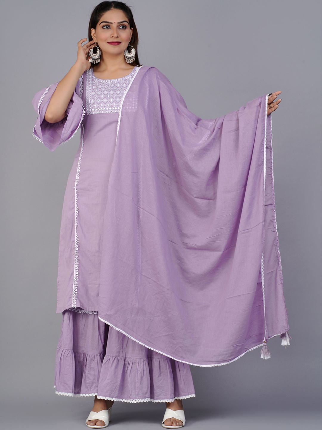 PREKSHA Women Purple Ethnic Motifs Mirror Work Pure Cotton Kurta with Sharara & Dupatta
PREKSHA Women Purple Ethnic Motifs Mirror Work Pure Cotton Kurta with Sharara & Dupatta