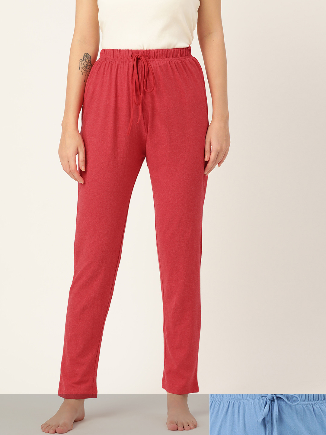 ETC Women Pack of 2 Solid Cotton Lounge Pants, Red
ETC Women Pack of 2 Solid Cotton Lounge Pants, Red