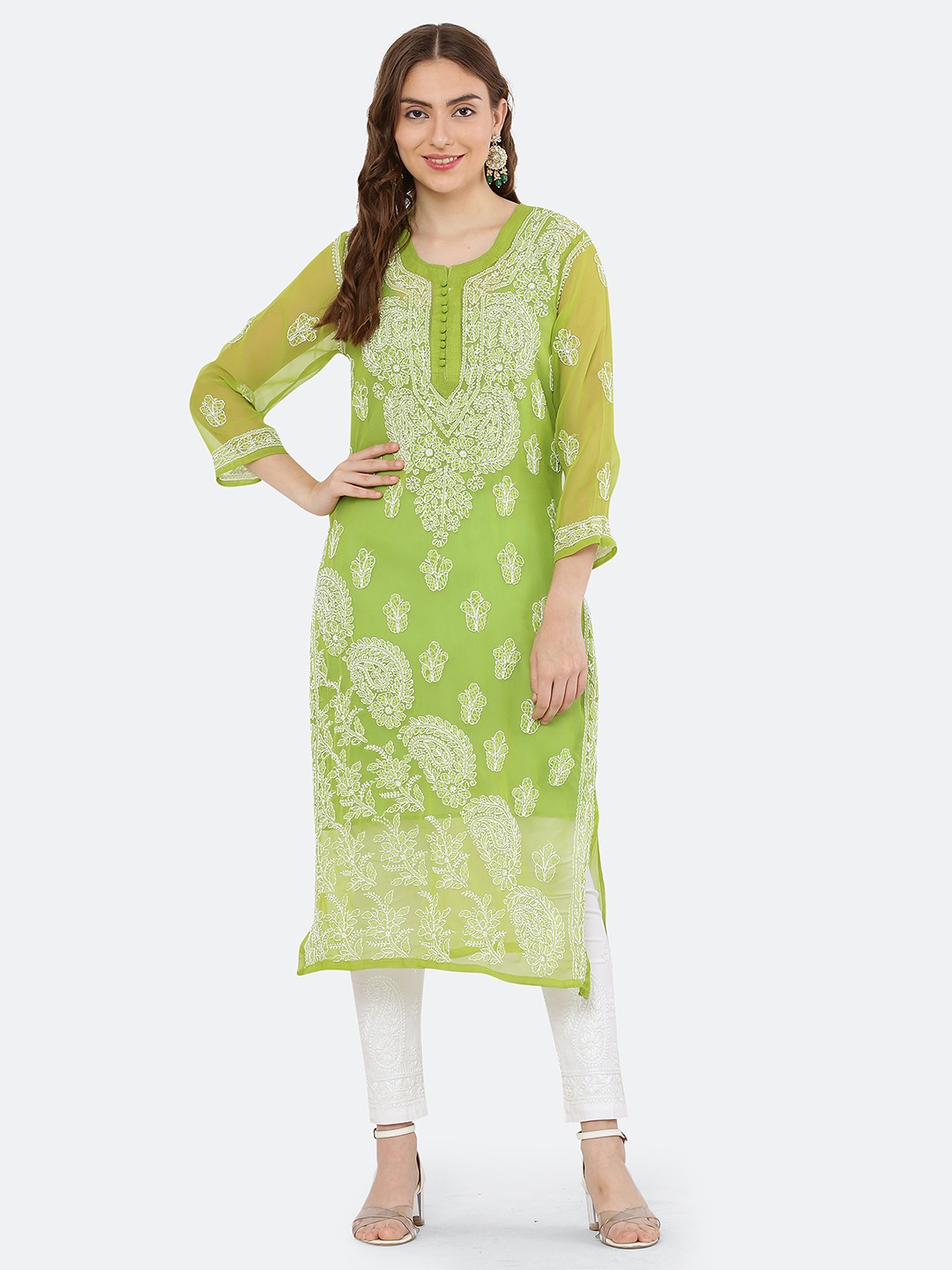 FAWOMENT Women Green Ethnic Motifs Embroidered Chikankari Straight Fit Georgette Kurta
FAWOMENT Women Green Ethnic Motifs Embroidered Chikankari Straight Fit Georgette Kurta