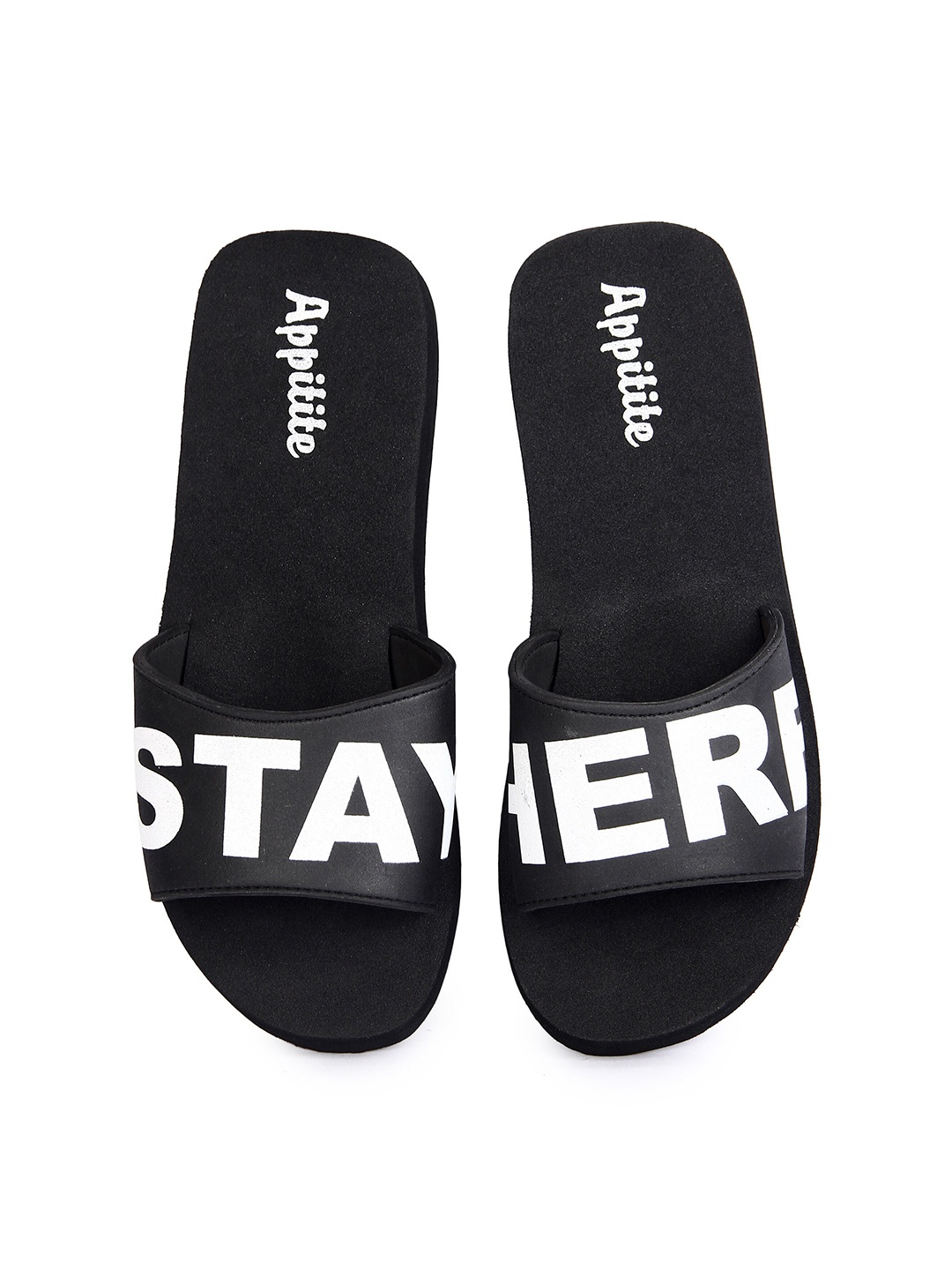 APPITITE Men Black & White Printed Rubber Sliders